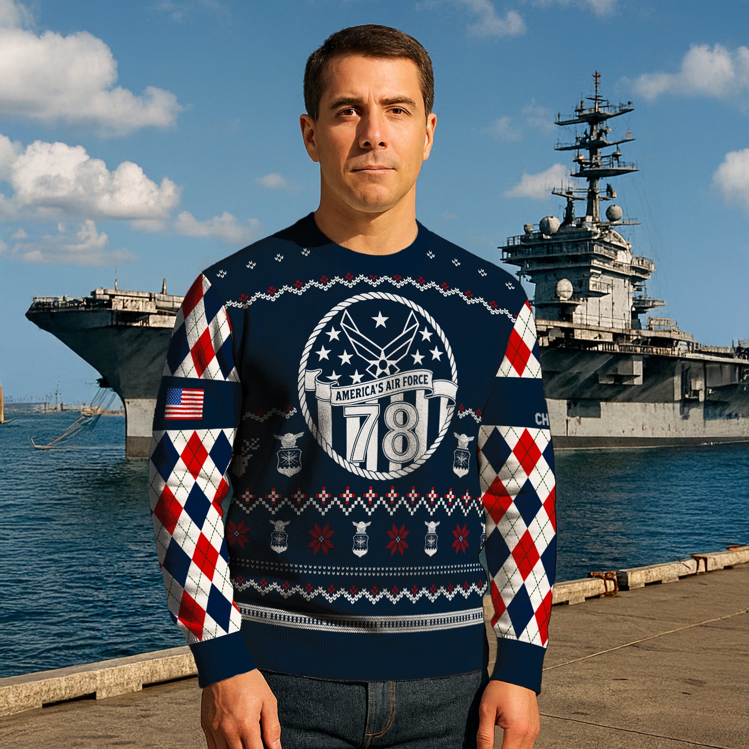 Custom Ranks And Text US Air Force Ugly Christmas Sweater for Women Men JUST05