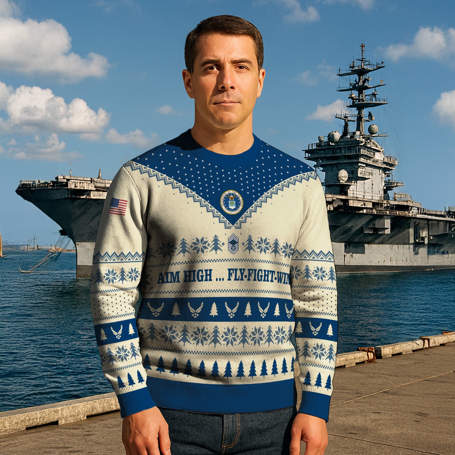 Custom Ranks US Air Force Ugly Christmas Sweater for Women Men TUST05