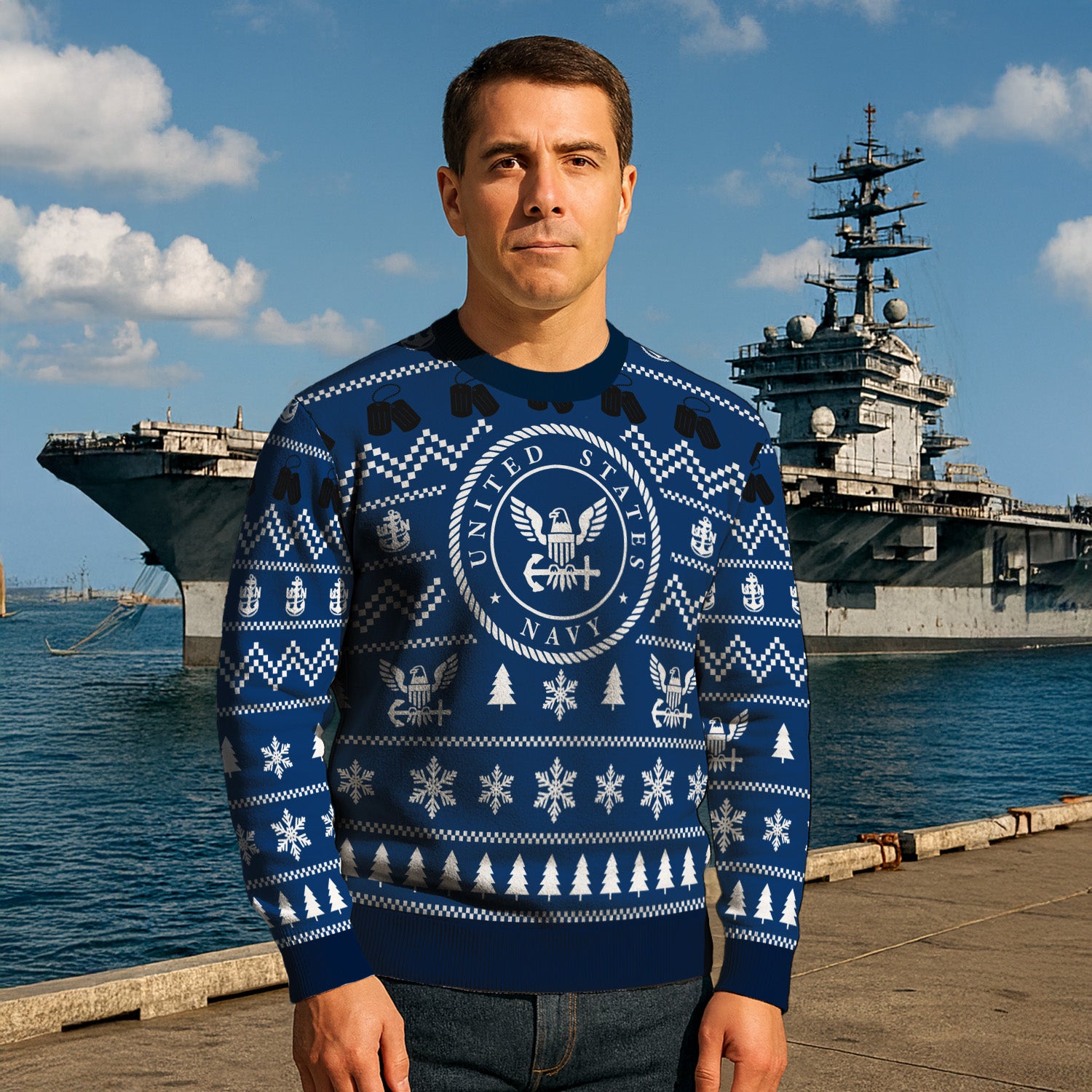 Custom Ranks US Navy Ugly Christmas Sweater for Women Men TUST01