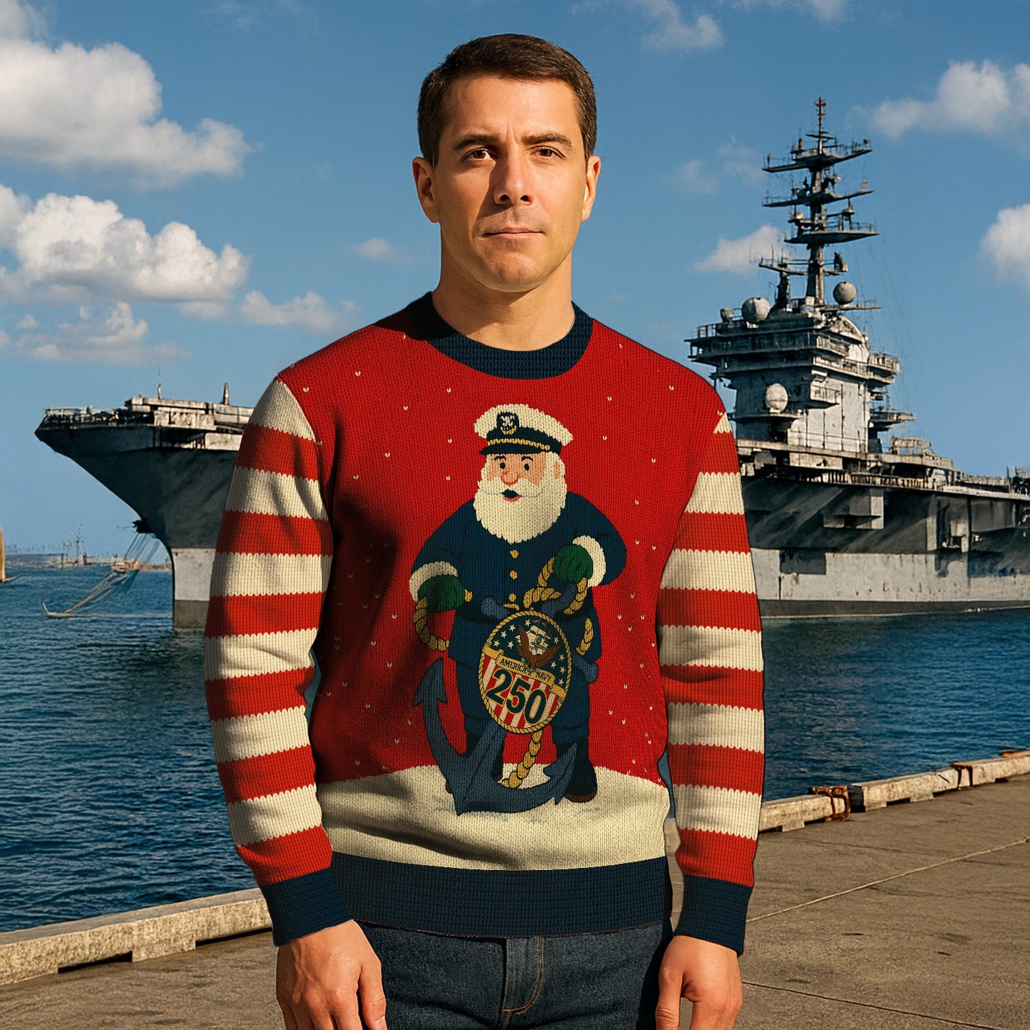 Honoring US Navy 250 Christmas Ugly Sweater