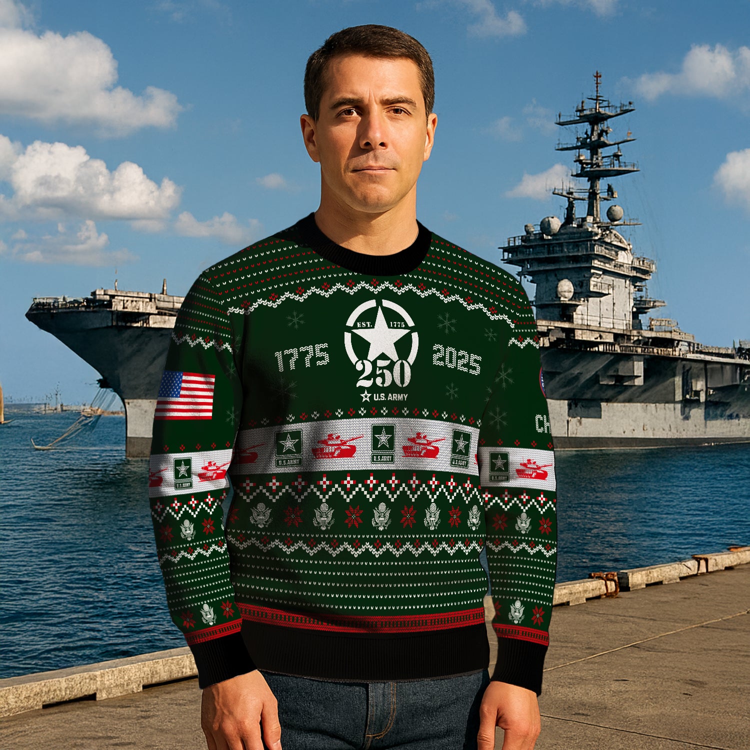 Custom Ranks And Text US Army Ugly Christmas Sweater for Women Men JUST03