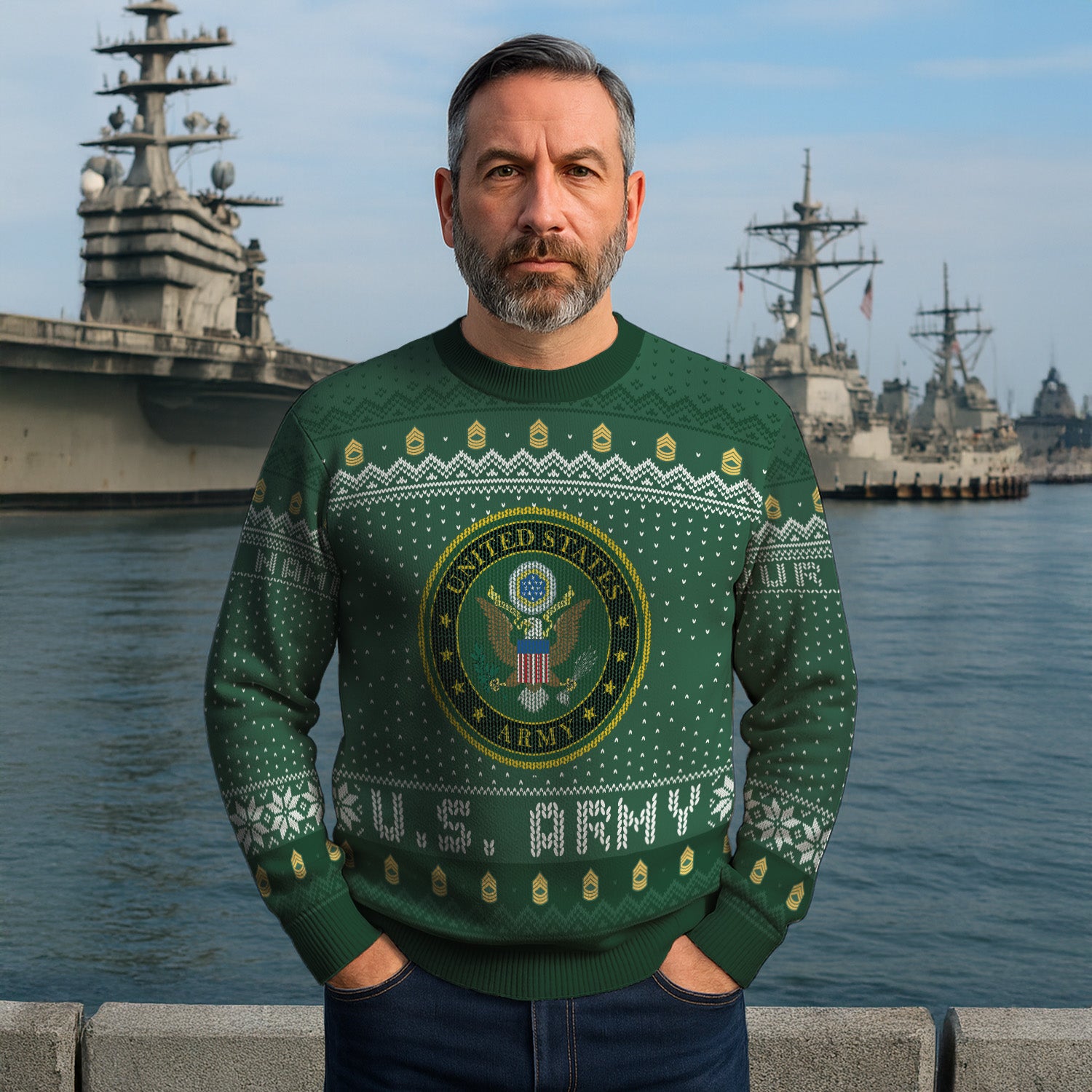 Custom Ranks And Text US Army Ugly Christmas Sweater for Women Men TUST04
