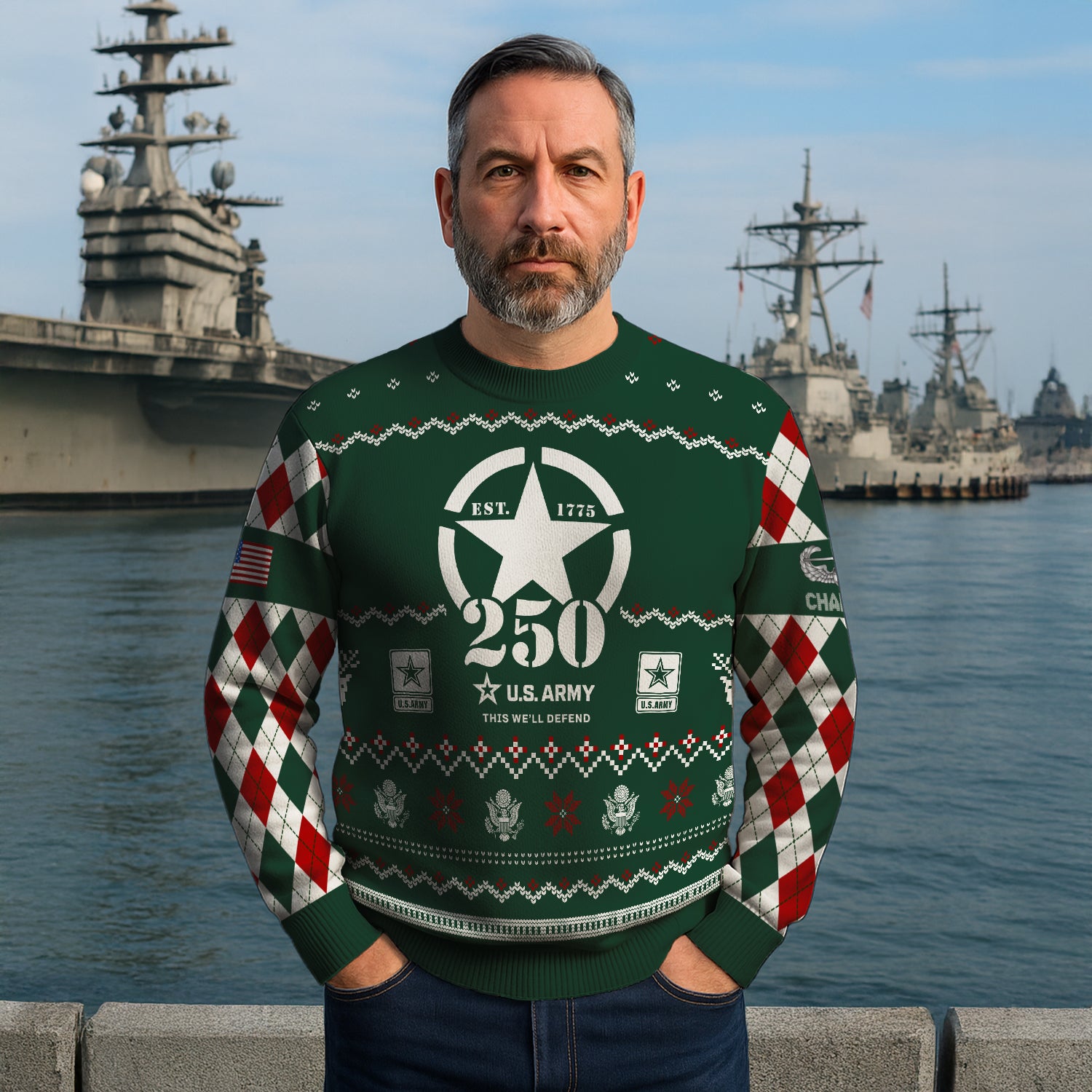 Custom Ranks And Text US Army Ugly Christmas Sweater for Women Men JUST05