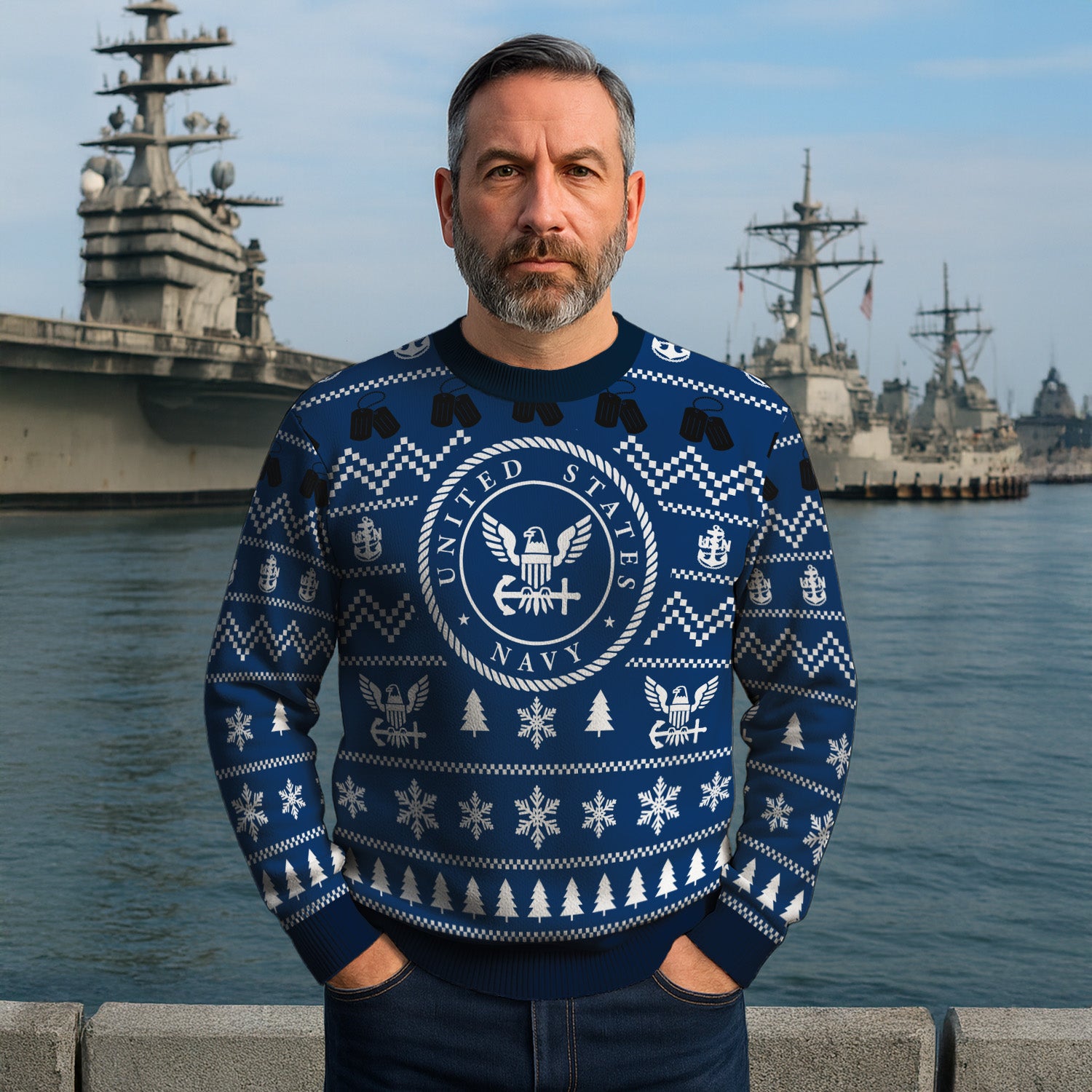 Custom Ranks US Navy Ugly Christmas Sweater for Women Men TUST01