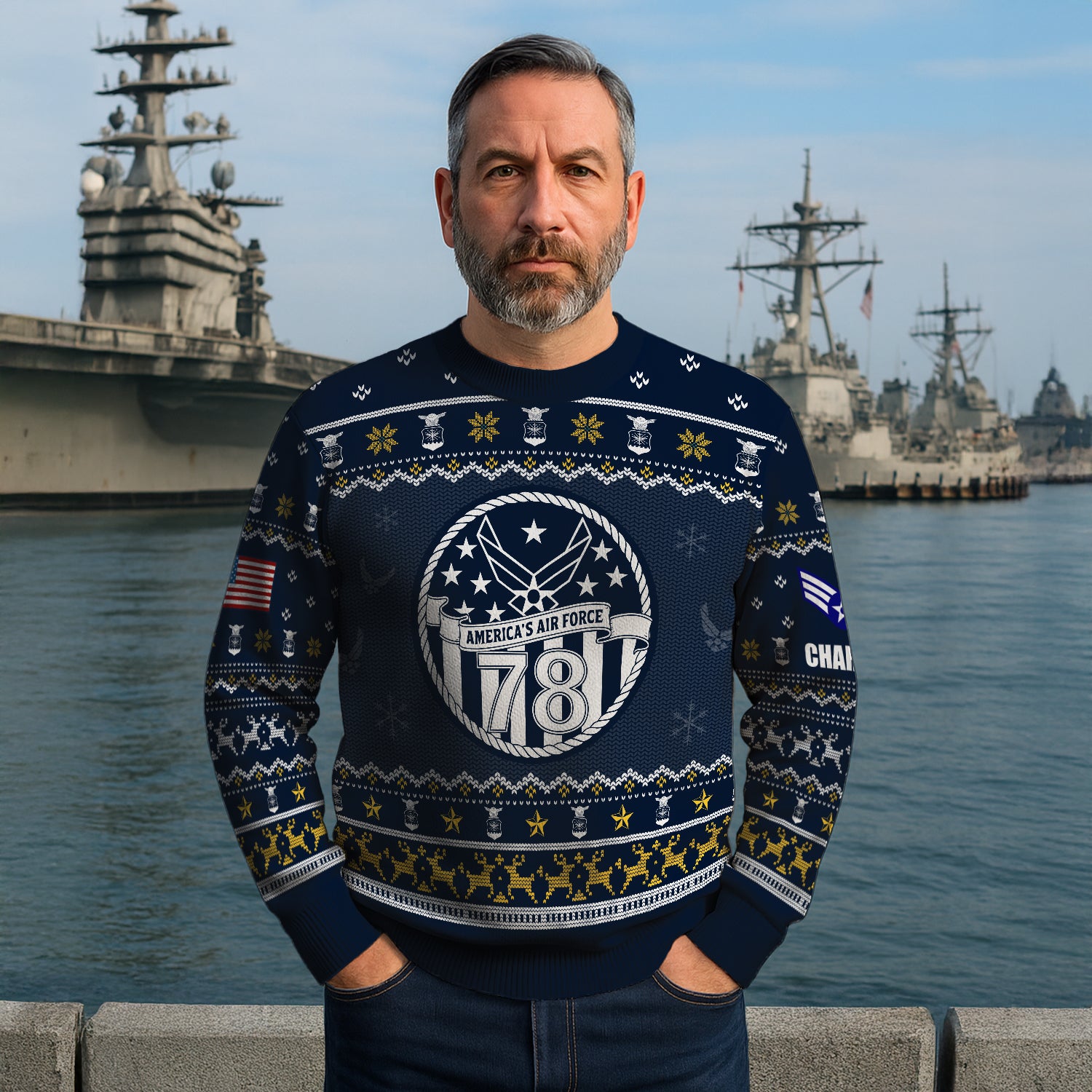 Custom Ranks And Text US Air Force Ugly Christmas Sweater for Women Men JUST02