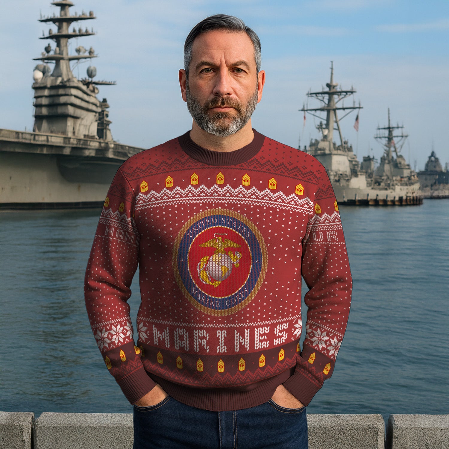 Custom Ranks And Text USMC Ugly Christmas Sweater for Women Men TUST04