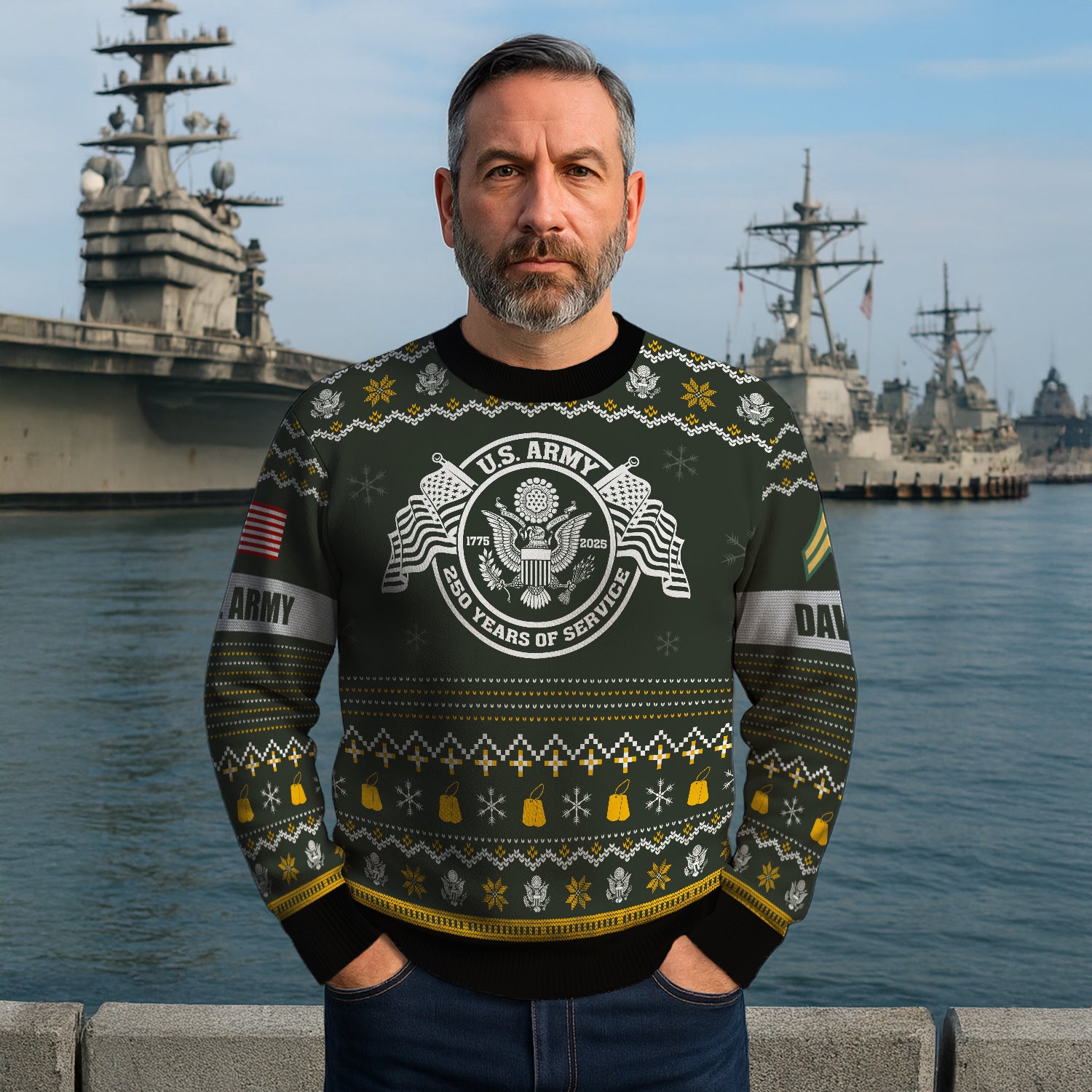 Custom Ranks And Text US Army Ugly Christmas Sweater for Women Men JUST04