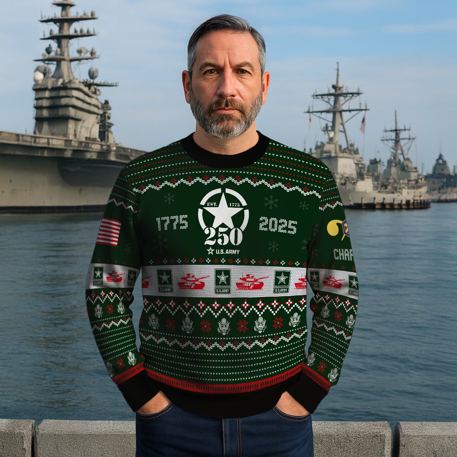Custom Ranks And Text US Army Ugly Christmas Sweater for Women Men JUST03