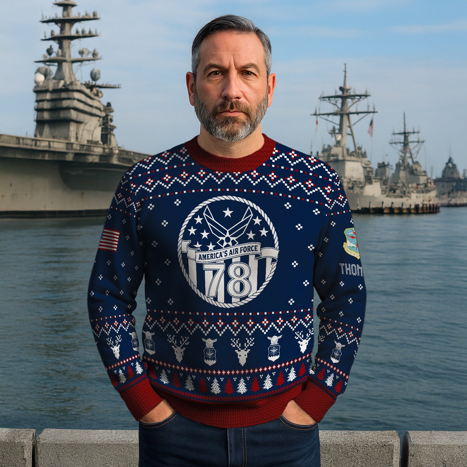 Custom Ranks And Text US Air Force Ugly Christmas Sweater for Women Men JUST01