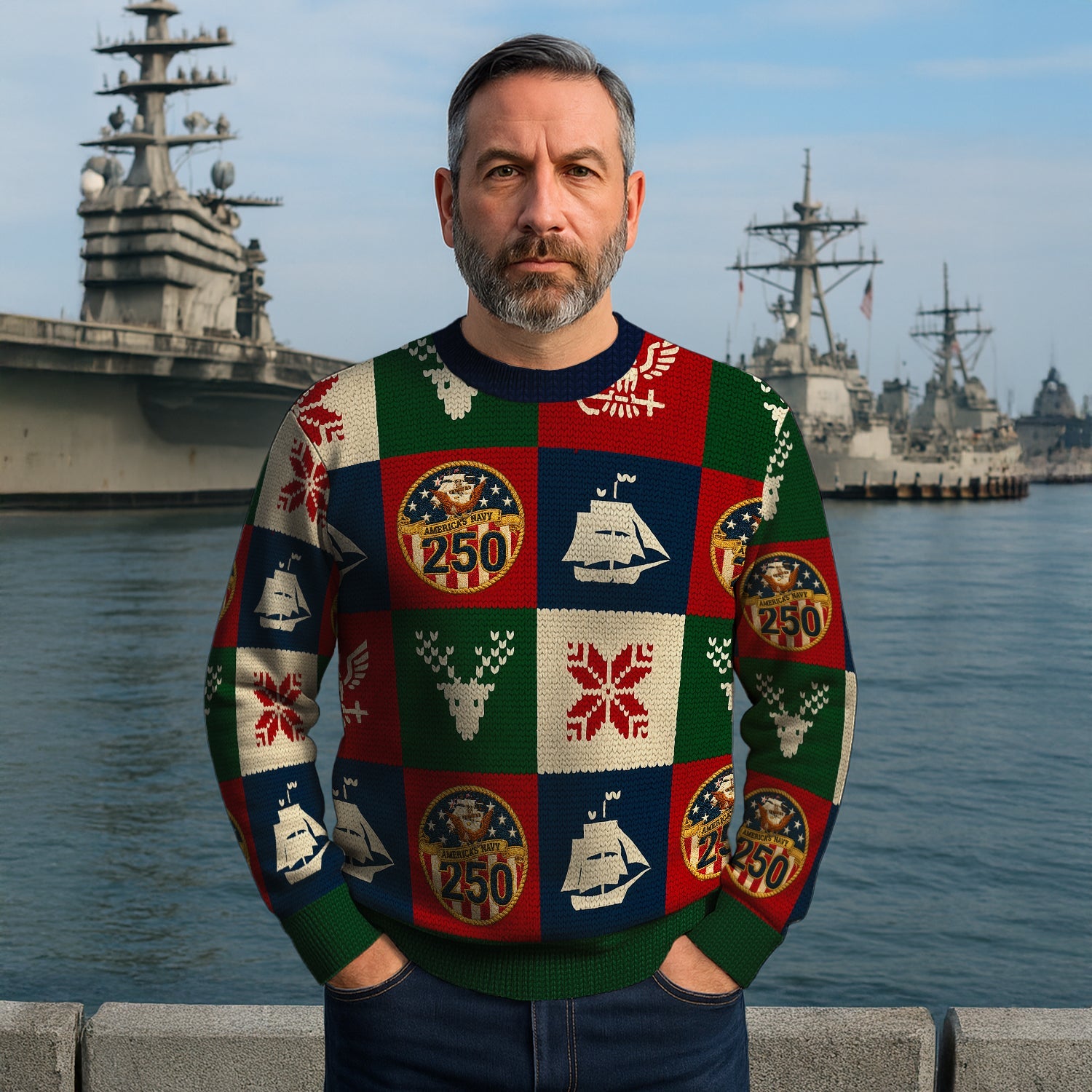 US Navy 250 America Christmas Ugly Sweater
