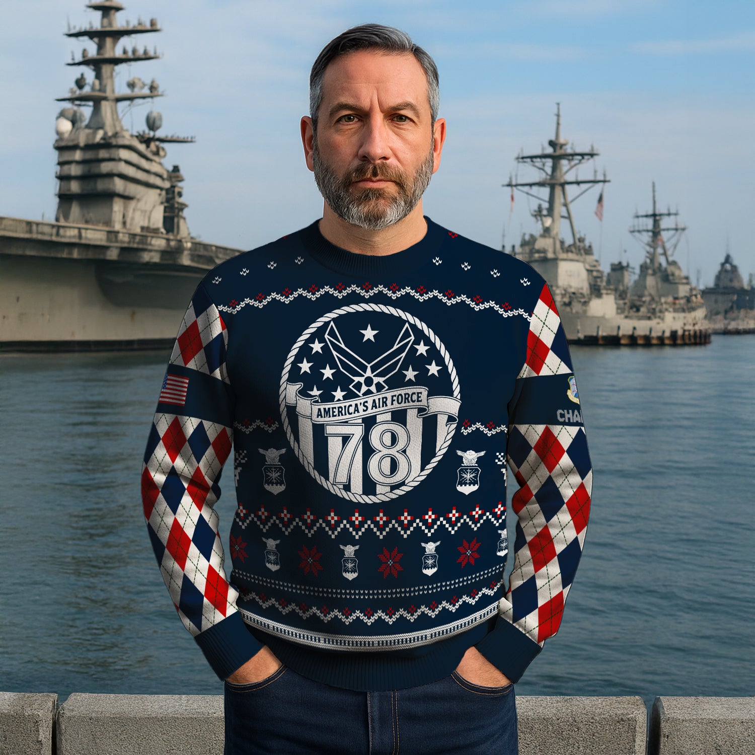 Custom Ranks And Text US Air Force Ugly Christmas Sweater for Women Men JUST05