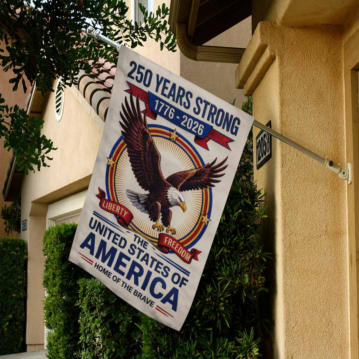 America 250 House Flag 250 Years Strong Patriotic Eagle Liberty Freedom 1776-2026