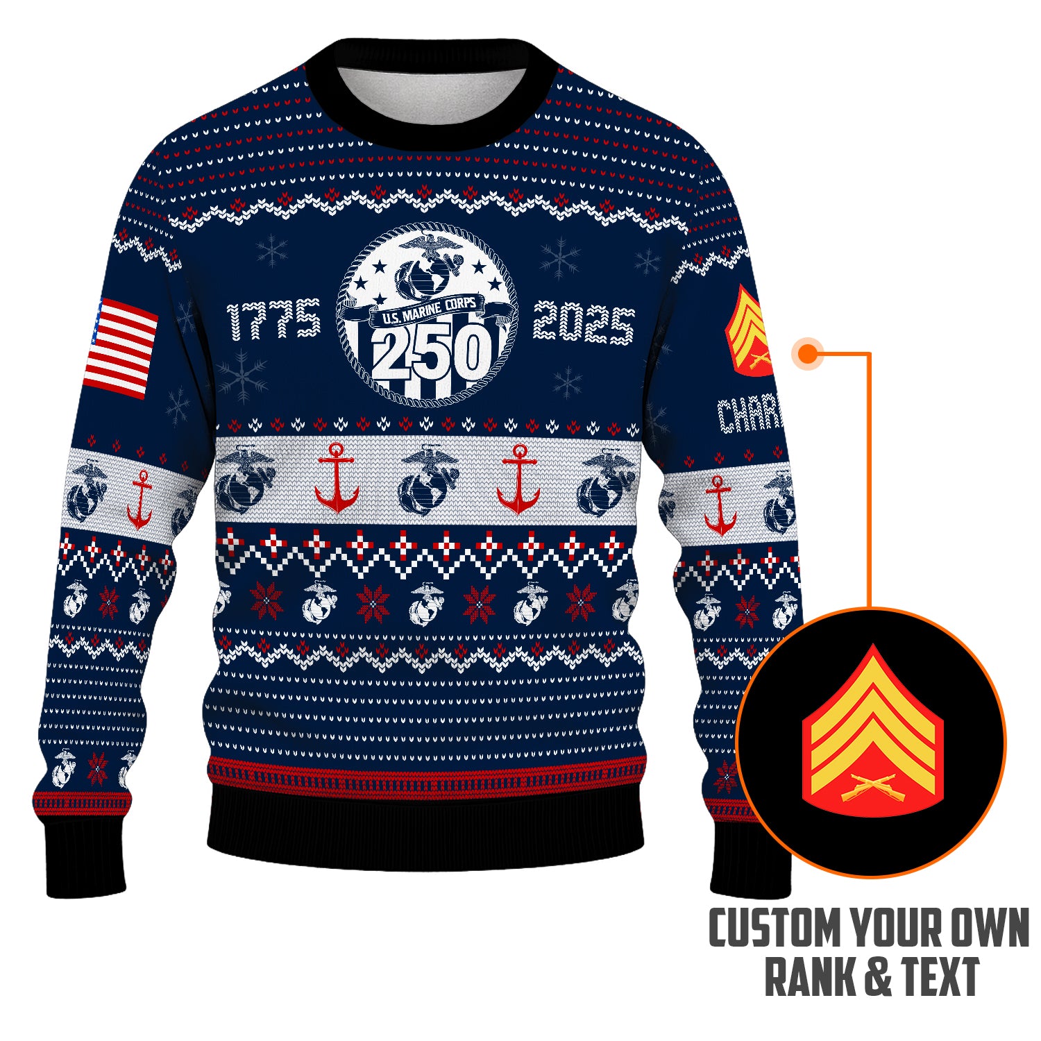 Custom Ranks And Text USMC Ugly Christmas Sweater for Women Men JUST03