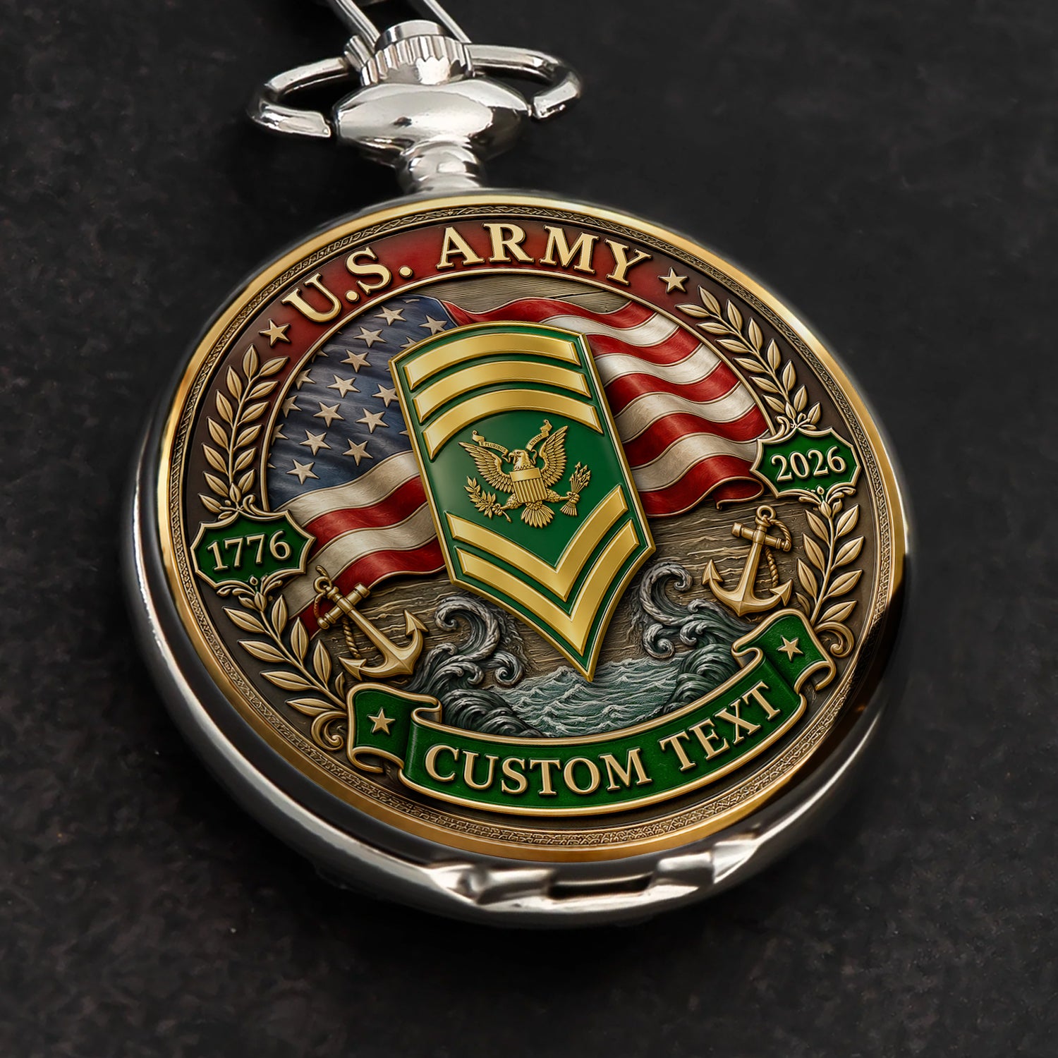 Army Veteran Gift Pocket Watch Personalized Rank Name