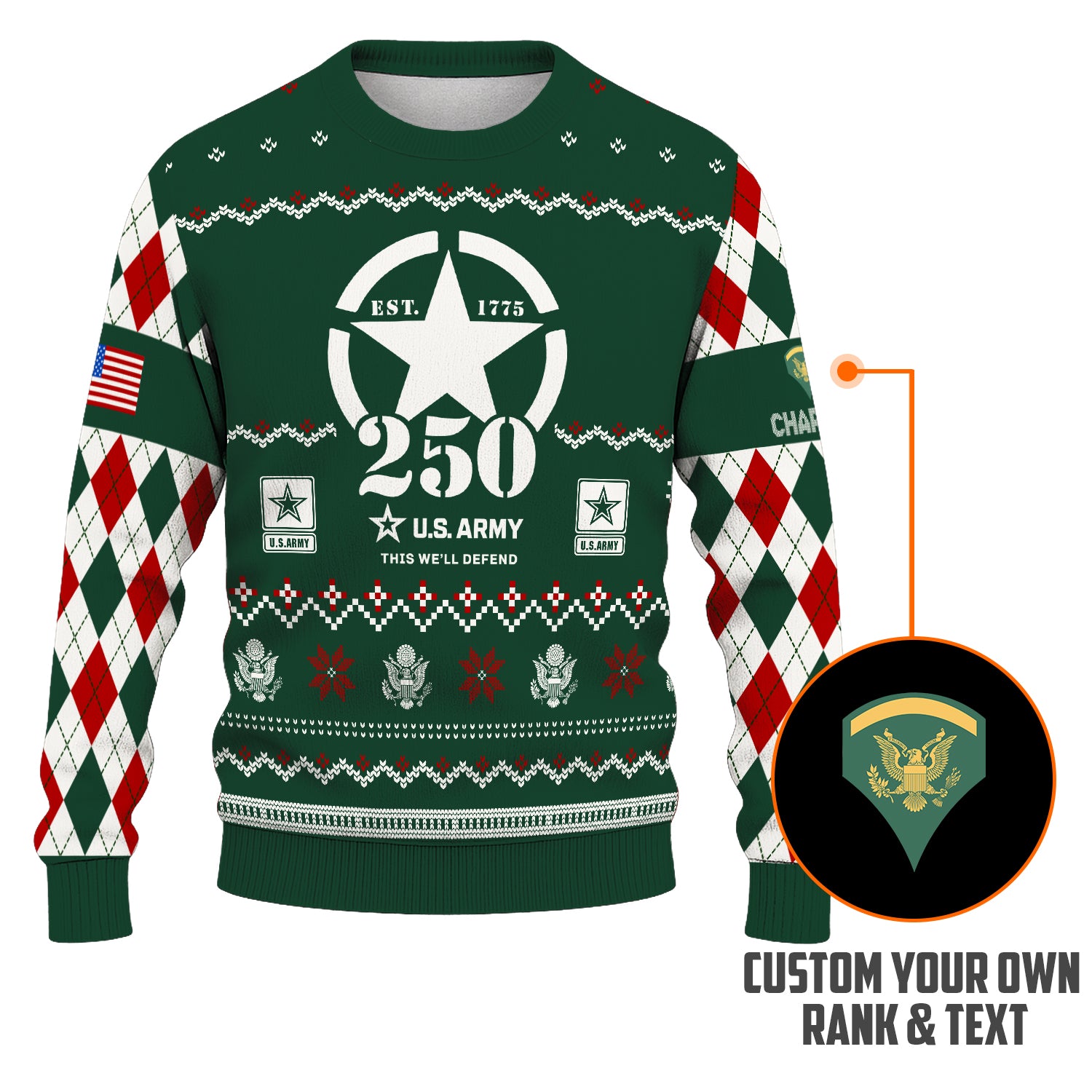 Custom Ranks And Text US Army Ugly Christmas Sweater for Women Men JUST05