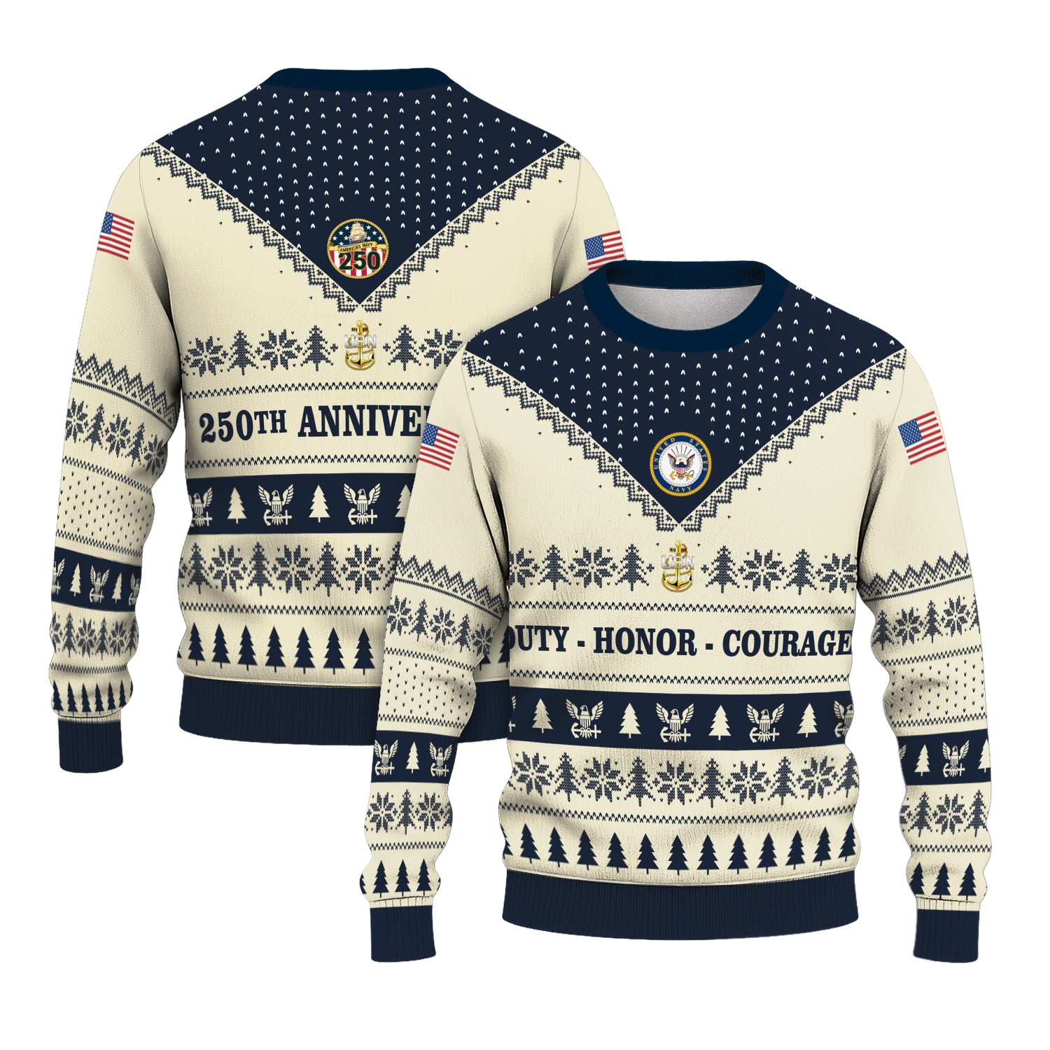 Custom Ranks US Navy Ugly Christmas Sweater for Women Men TUST05