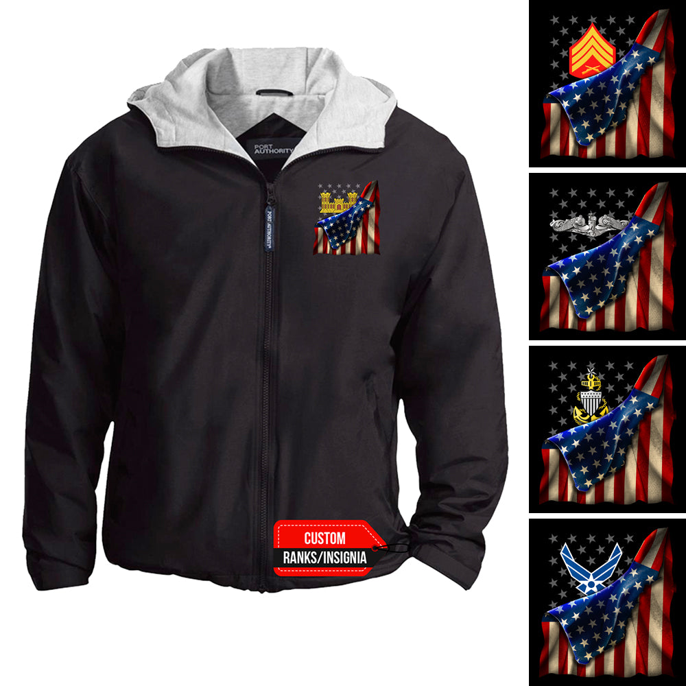 Custom US Military Ranks/Insignia, USA Flag, Print On Left Chest Team Jacket