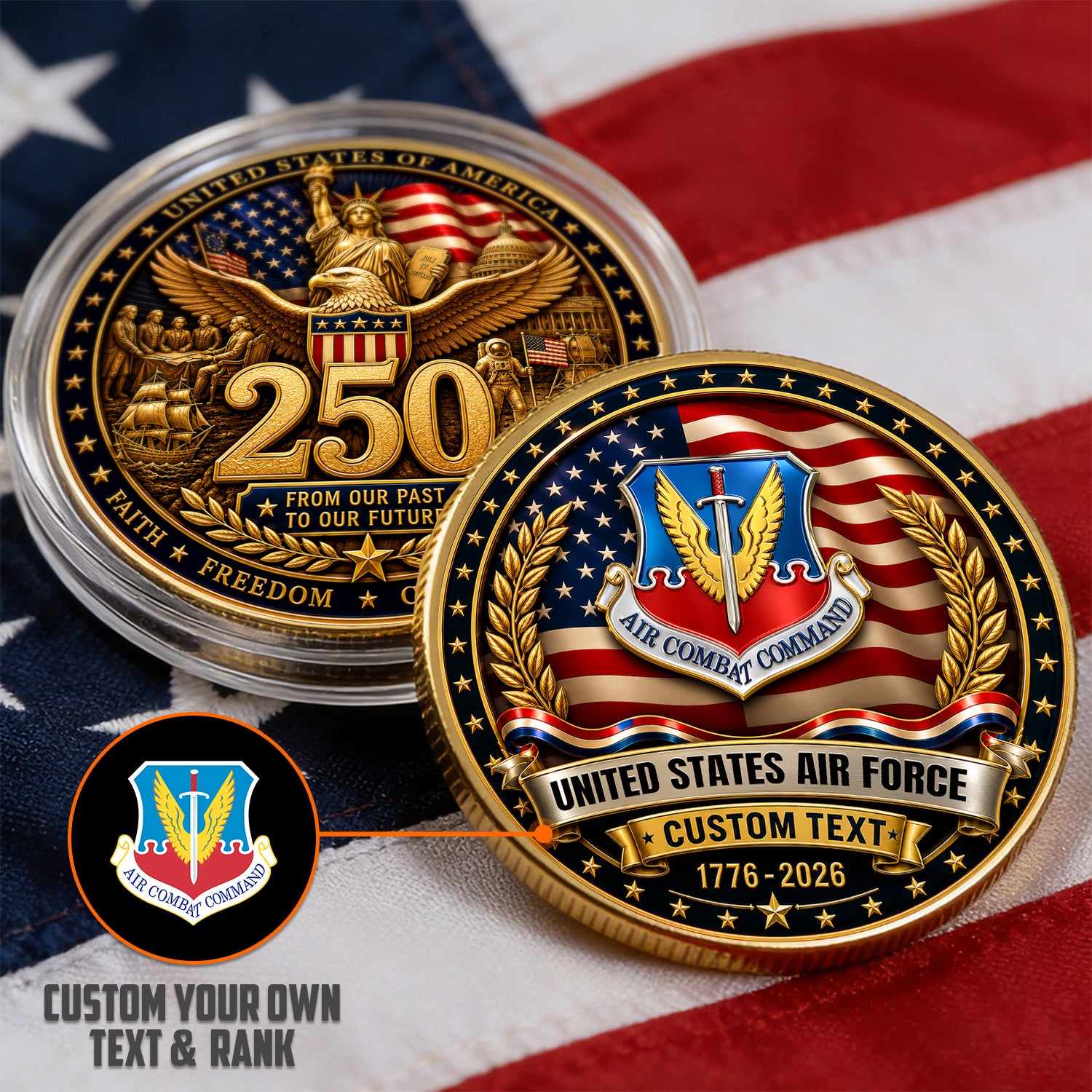 Custom USAF Coin Patriotic Veteran Tribute