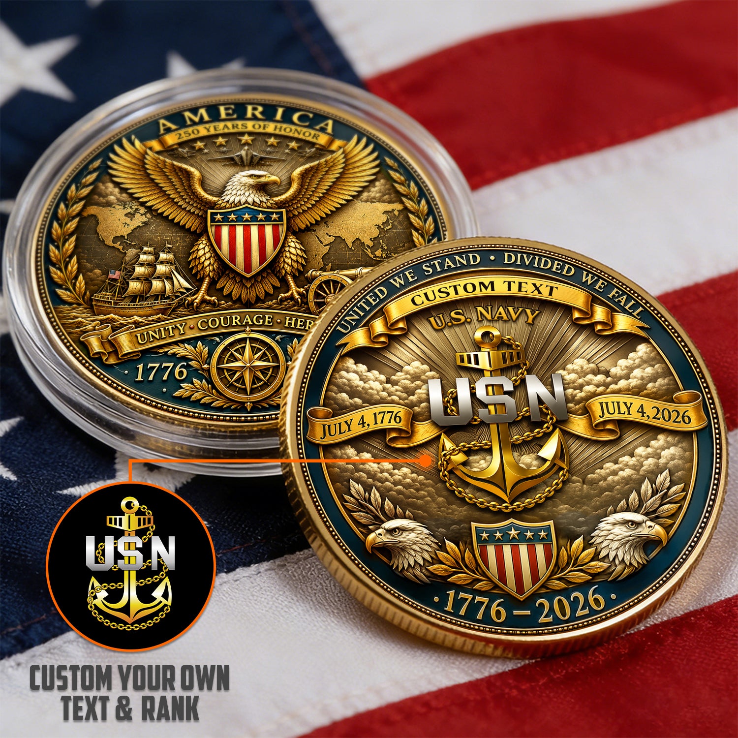 U.S. Navy Anchor Challenge Coin Custom Name Gift