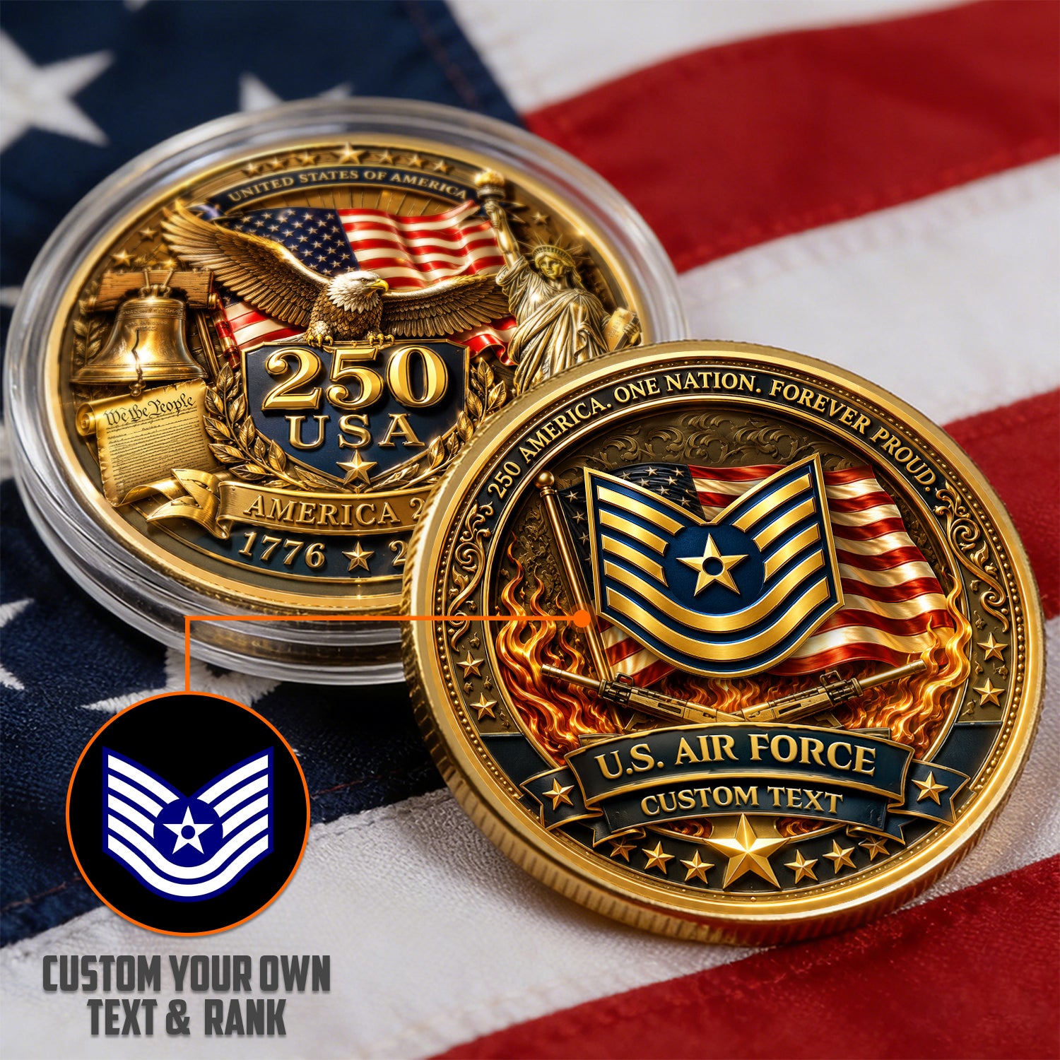 Custom Air Force Coin Veteran Gift America 1776-2026 Tribute