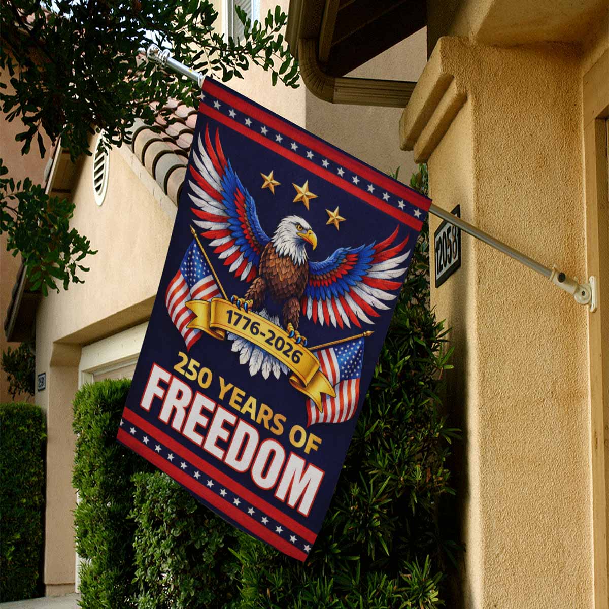 America 250 House Flag Patriotic Eagle 250 Years of Freedom 1776-2026 USA Flag