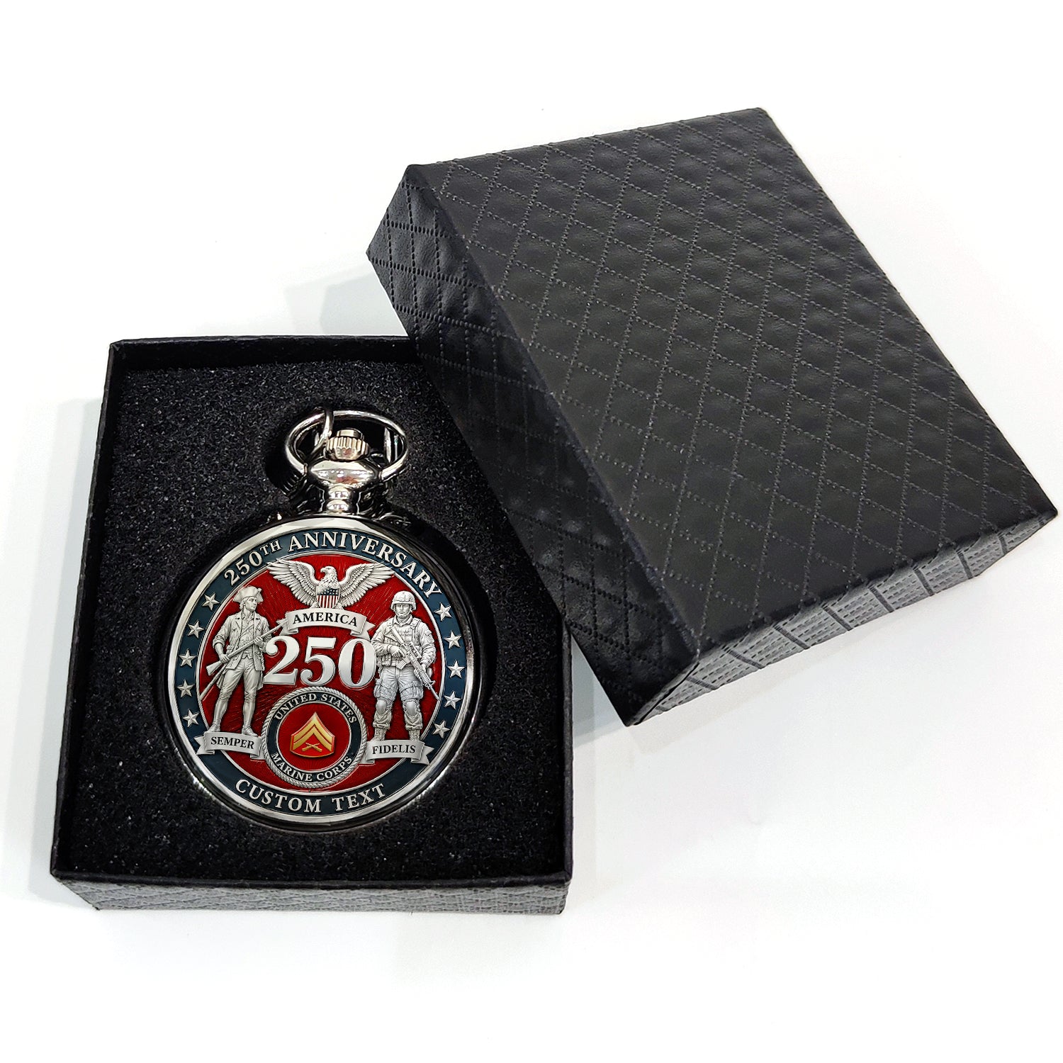 USMC Veteran Pocket Watch Custom Name Rank Keepsake