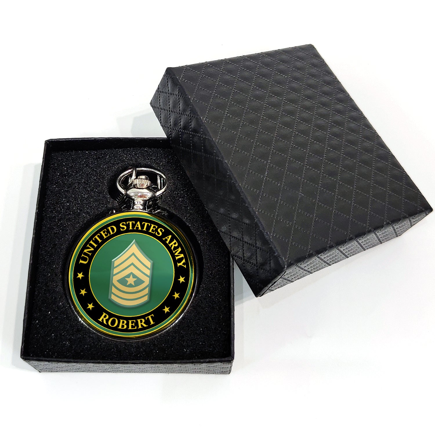 Personalized US Army Custom Ranks/Insignia And Text Round Pocket Watch
