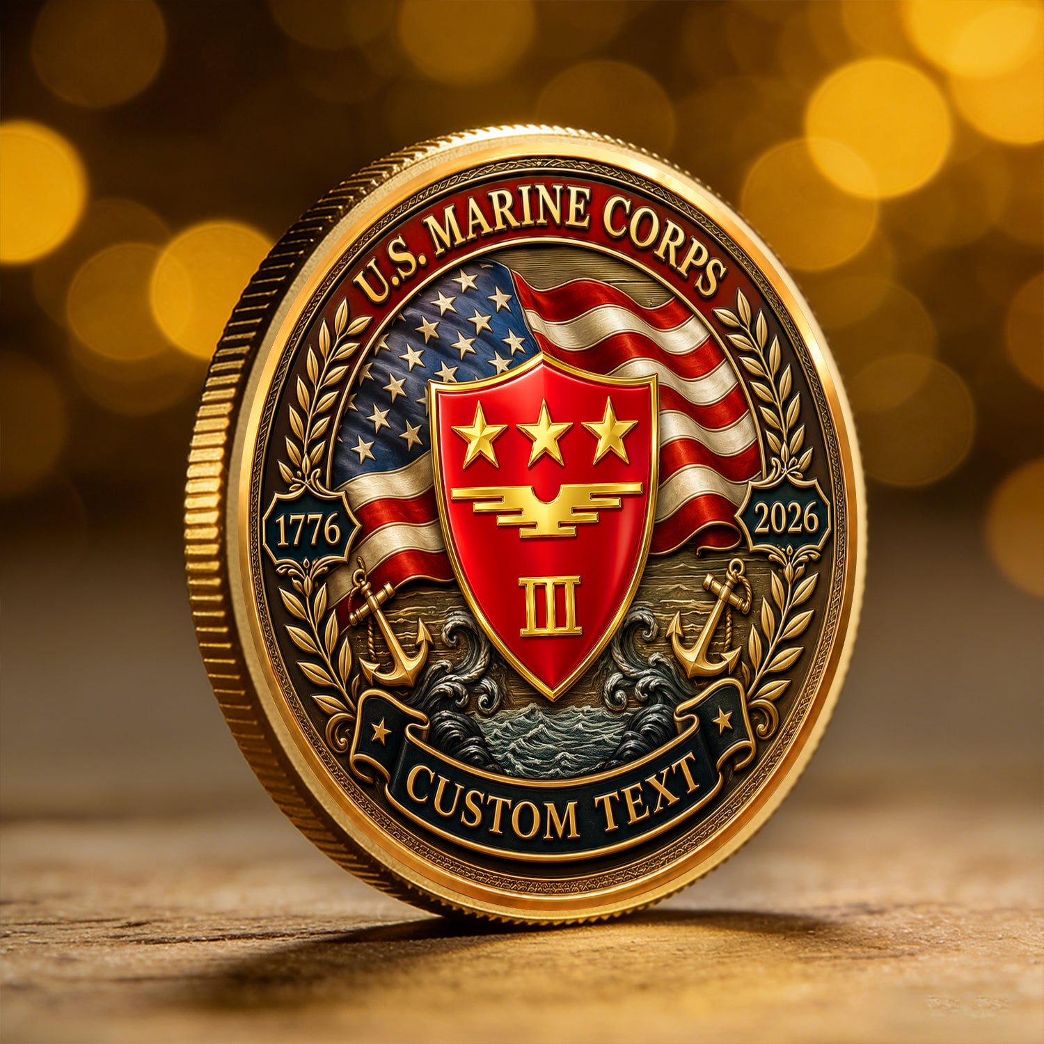 Custom USMC Challenge Coin 1776-2026 Marine Veteran Keepsake