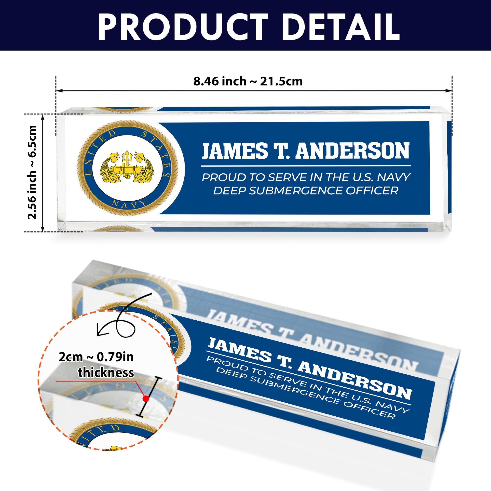 US Navy Custom Acrylic Plaque – Personalized Service Gift