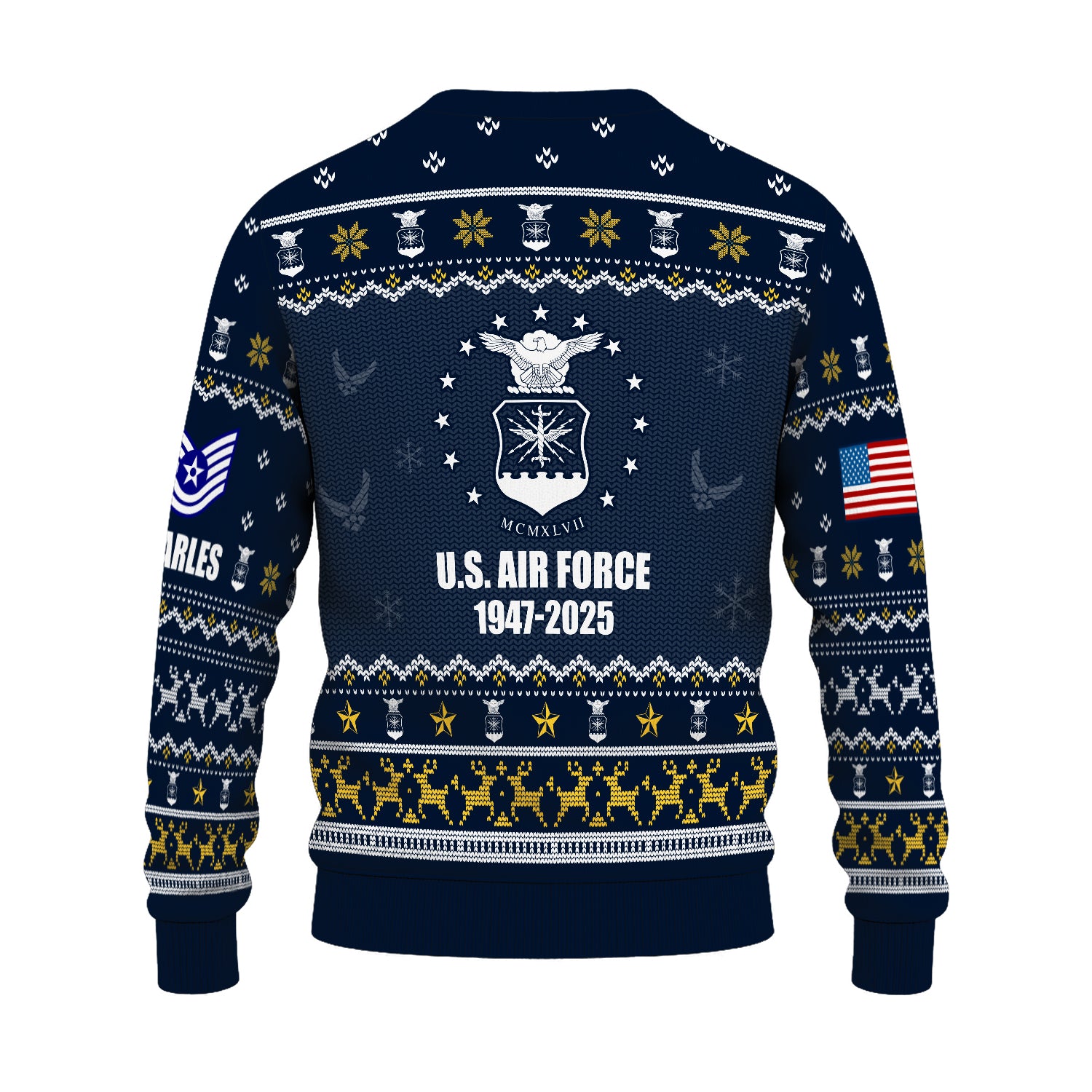 Custom Ranks And Text US Air Force Ugly Christmas Sweater for Women Men JUST02