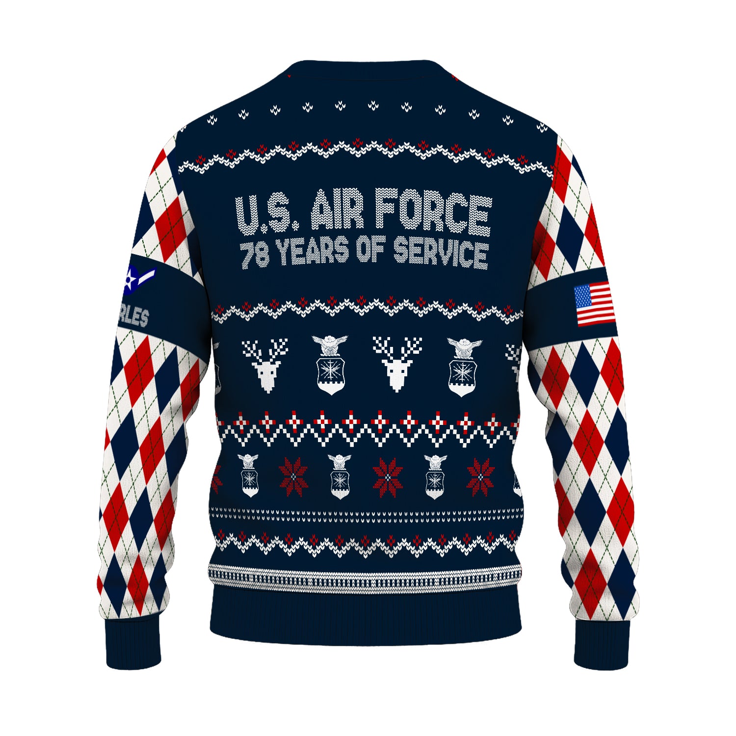 Custom Ranks And Text US Air Force Ugly Christmas Sweater for Women Men JUST05