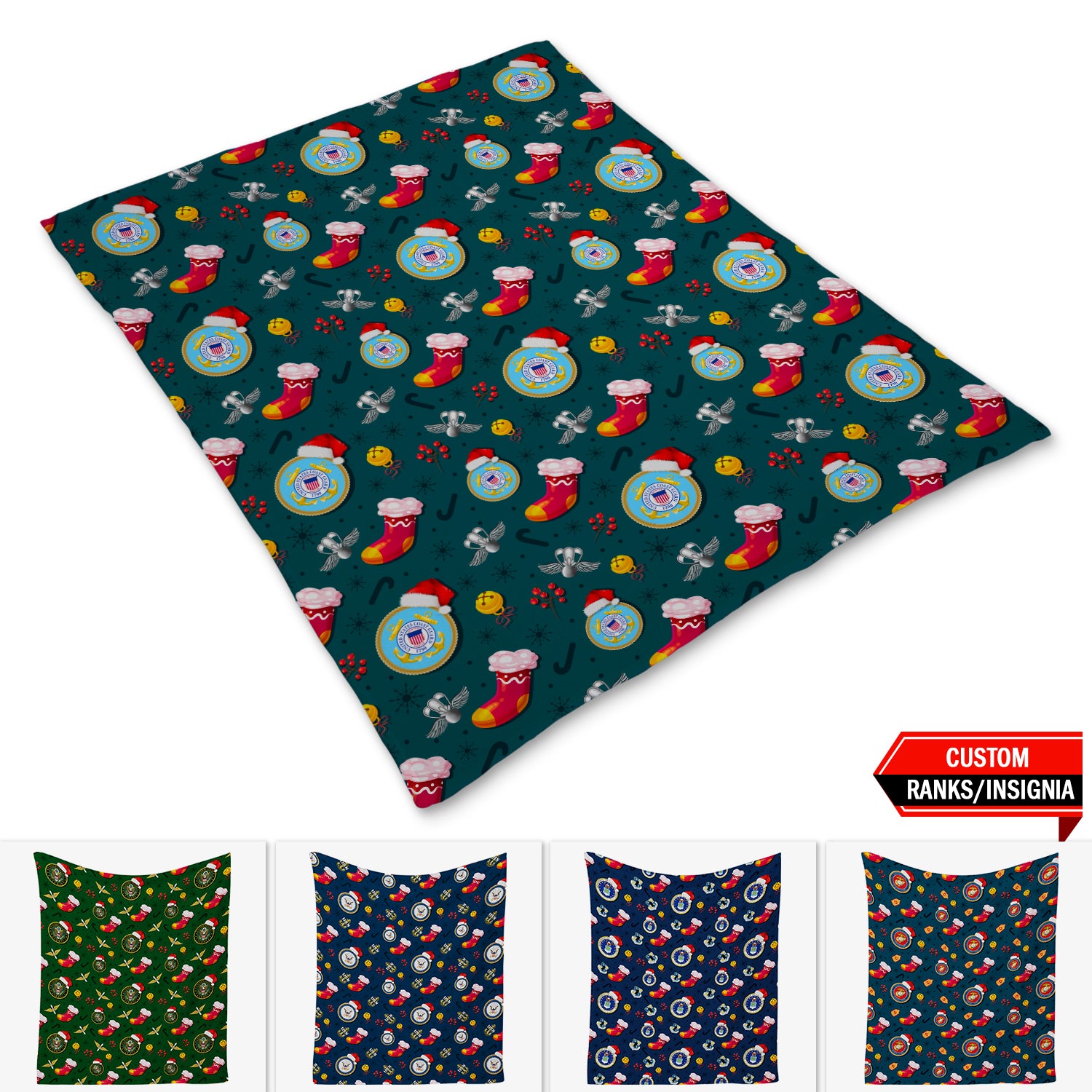 Custom US Military Ranks/Insignia, Christmas Socks Fleece Blanket