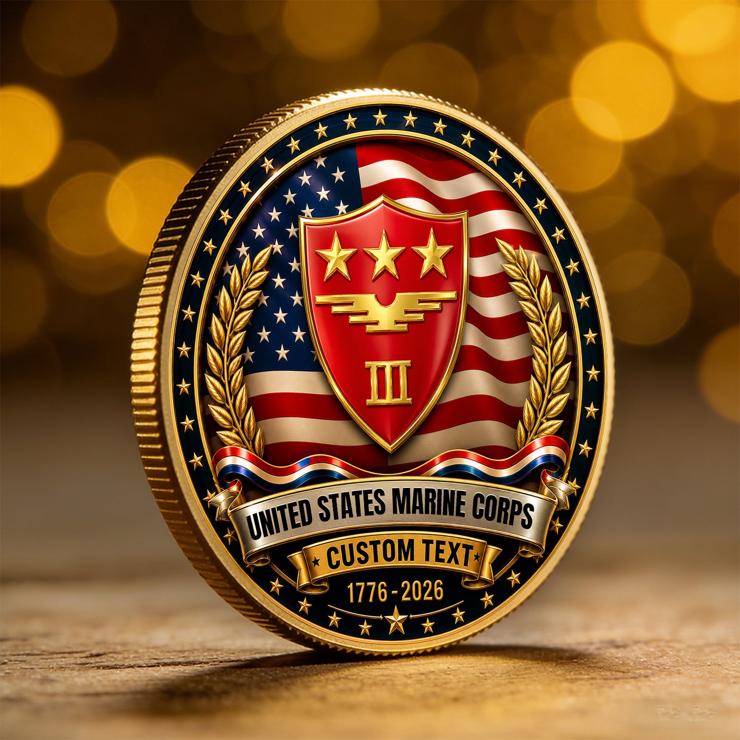 Custom USMC Rank Coin 1776-2026 Military Anniversary Keepsake