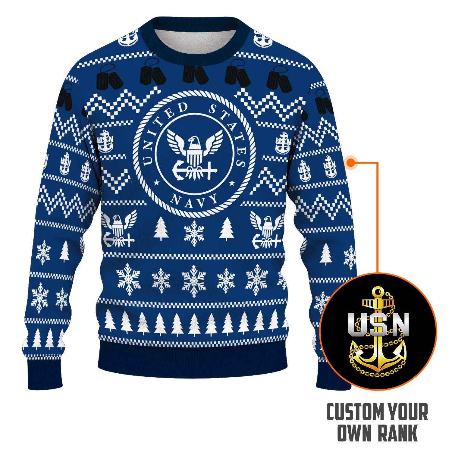 Custom Ranks US Navy Ugly Christmas Sweater for Women Men TUST01