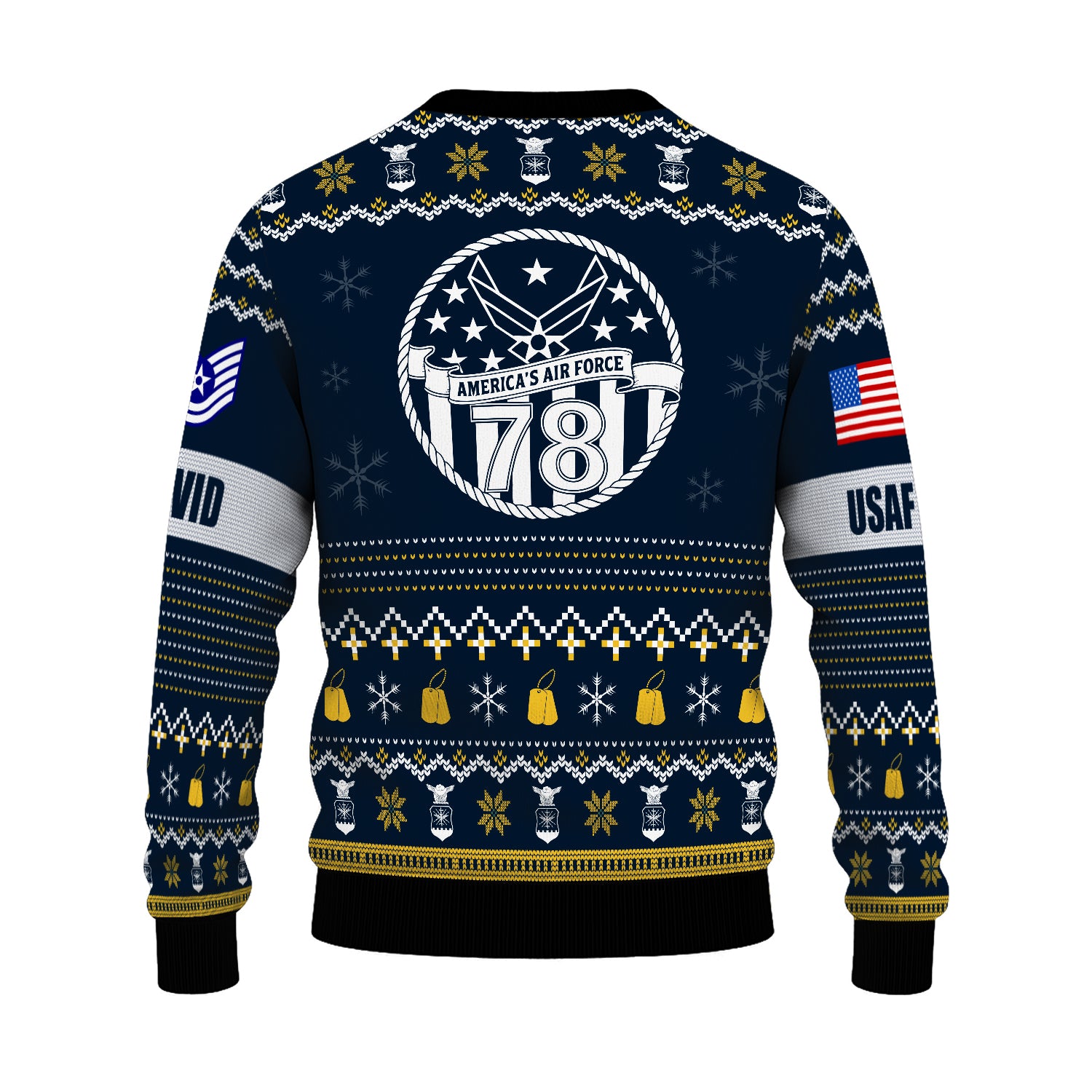 Custom Ranks And Text US Air Force Ugly Christmas Sweater for Women Men JUST04