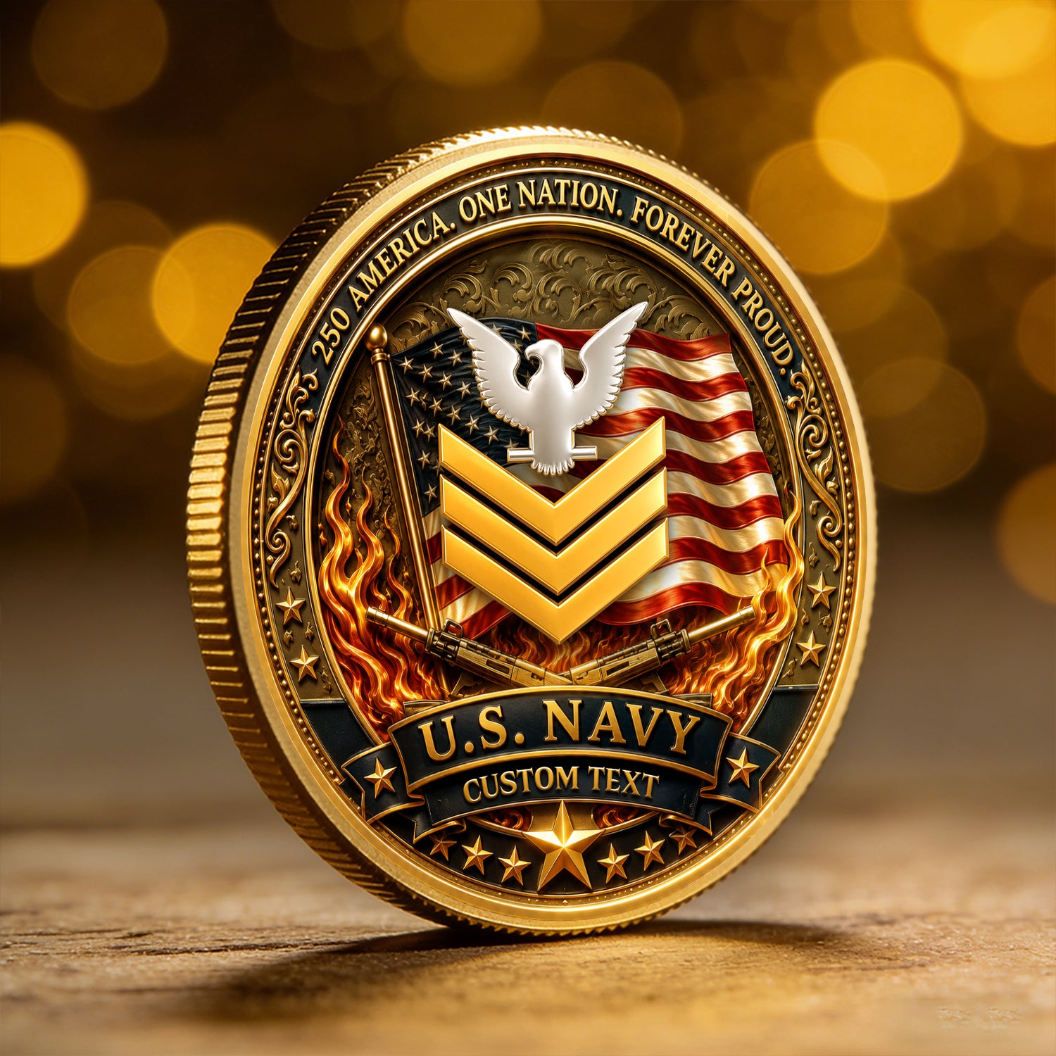 Custom U.S. Navy Rank Coin America 250 Years Military Anniversary Gift