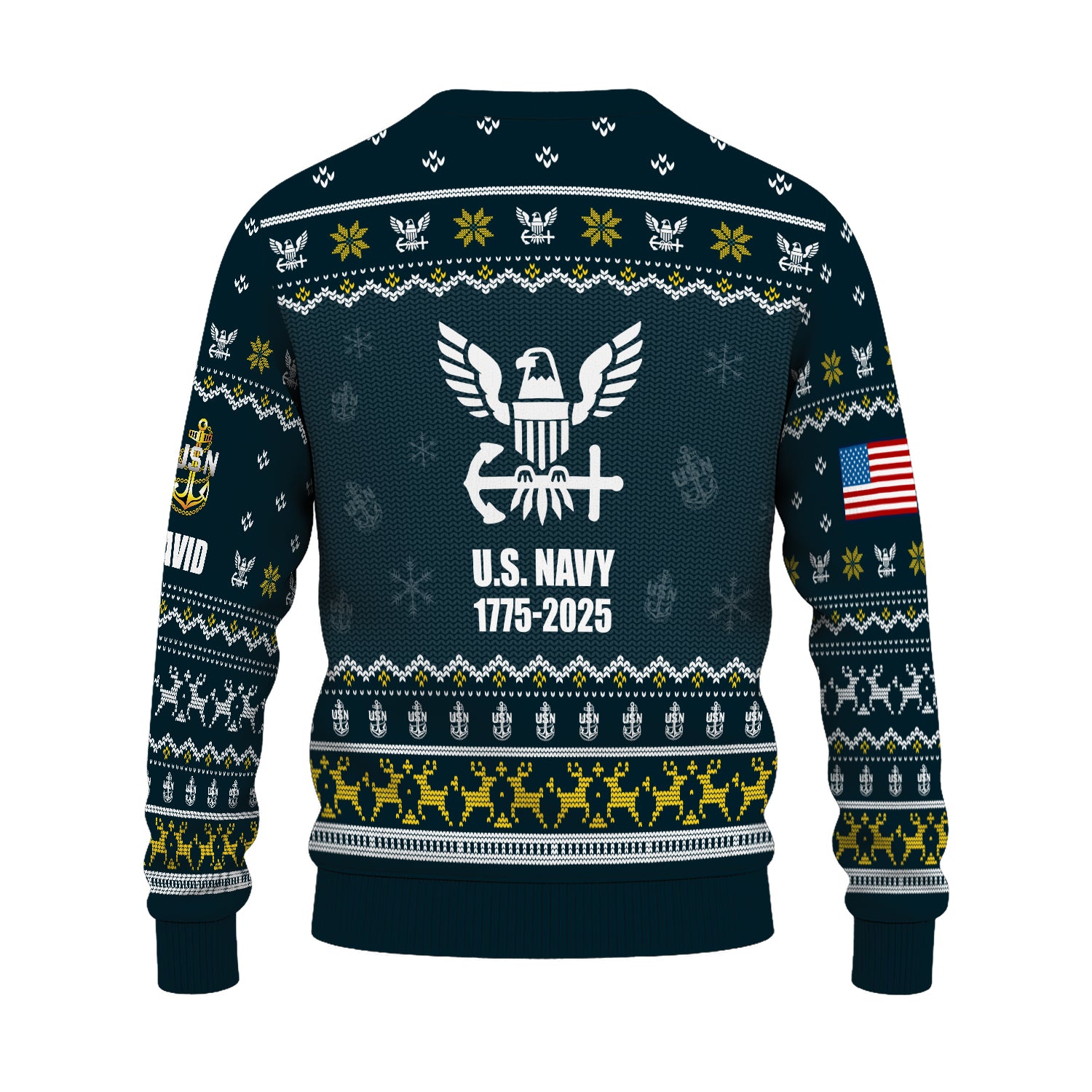 Custom Ranks And Text US Navy Ugly Christmas Sweater for Women Men JUST02