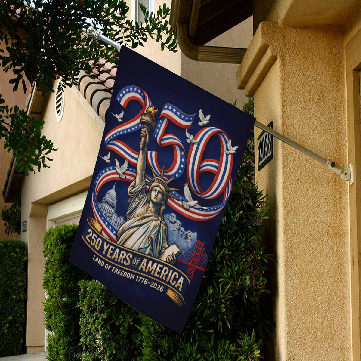 America 250 House Flag Patriotic USA Landmarks Statue of Liberty Outdoor Decor