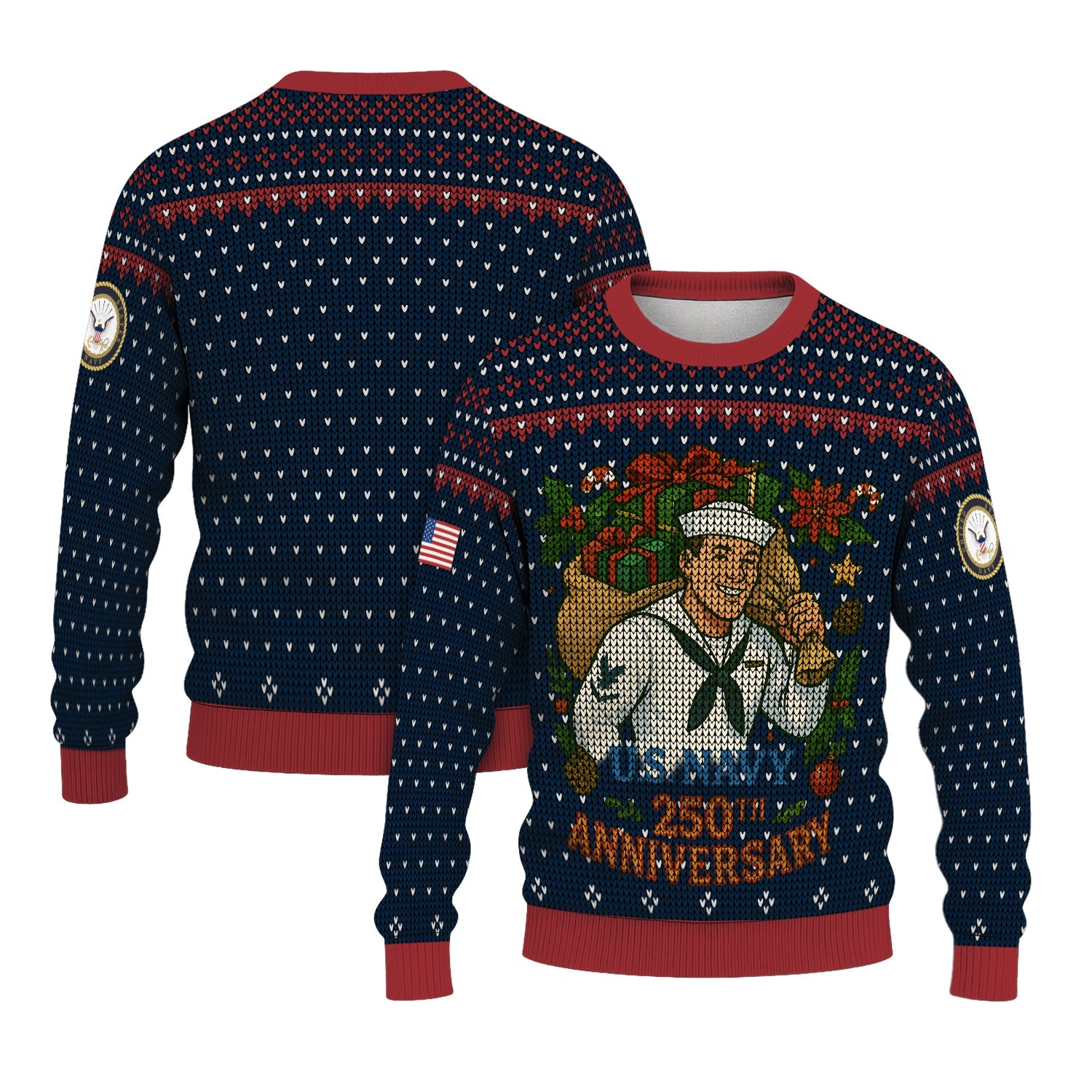 Personalized US Navy Christmas Ugly Sweater TUST13