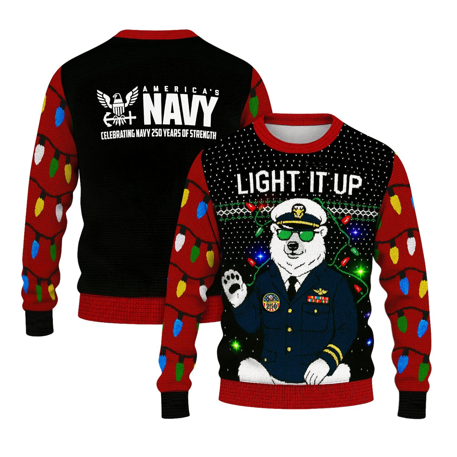US Navy Light It Up Christmas Ugly Sweater