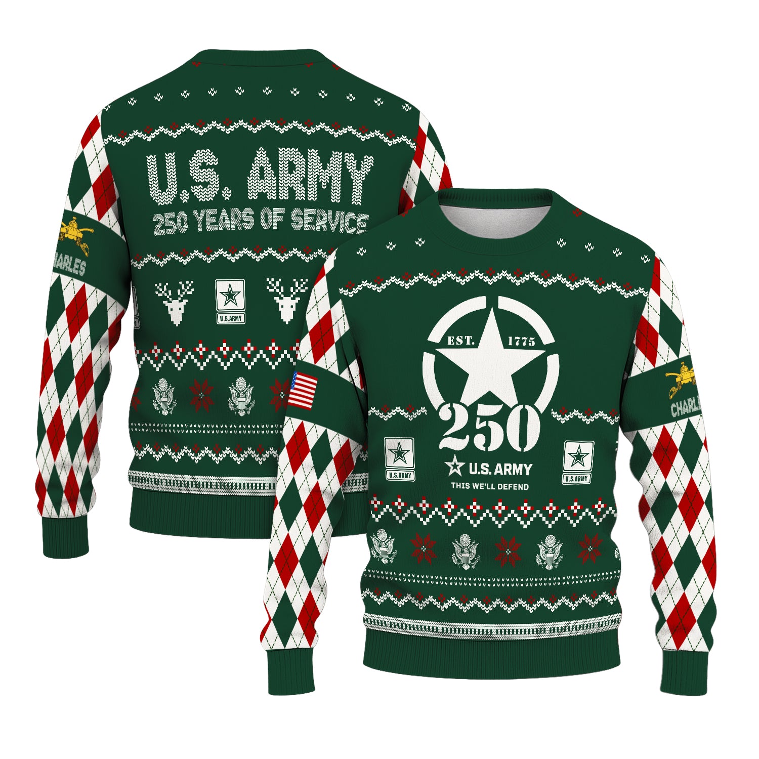 Custom Ranks And Text US Army Ugly Christmas Sweater for Women Men JUST05