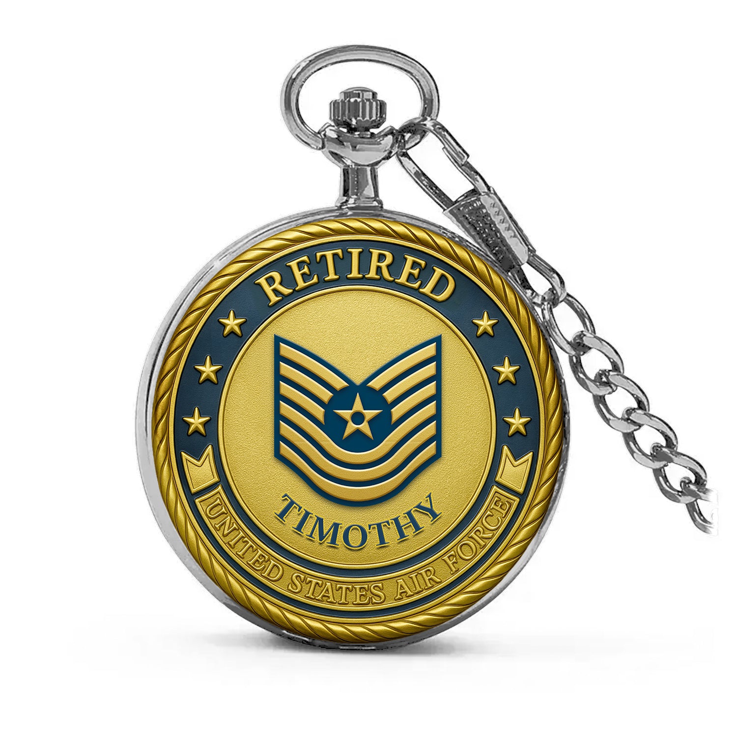 Personalized US Air Force Custom Ranks/Insignia And Text Round Pocket Watch