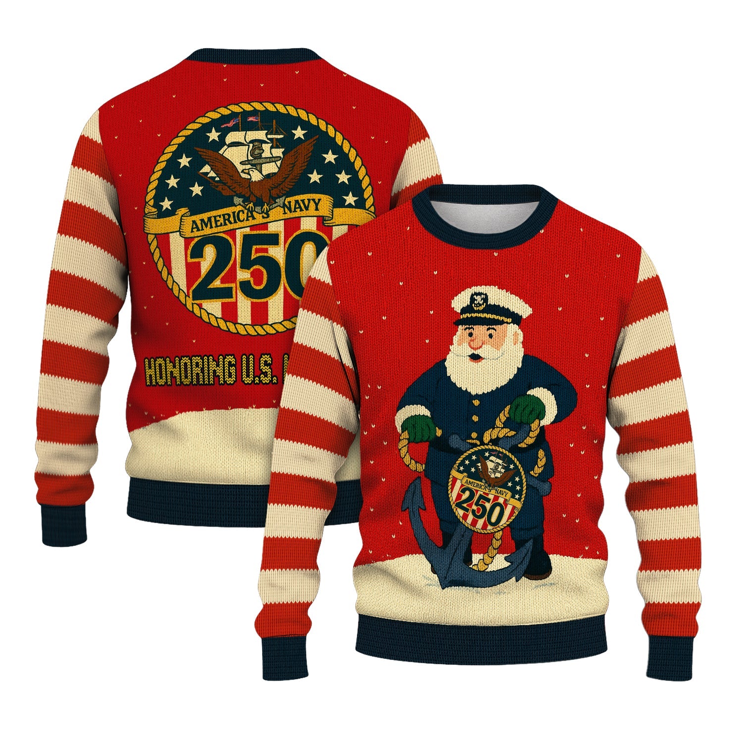 Honoring US Navy 250 Christmas Ugly Sweater