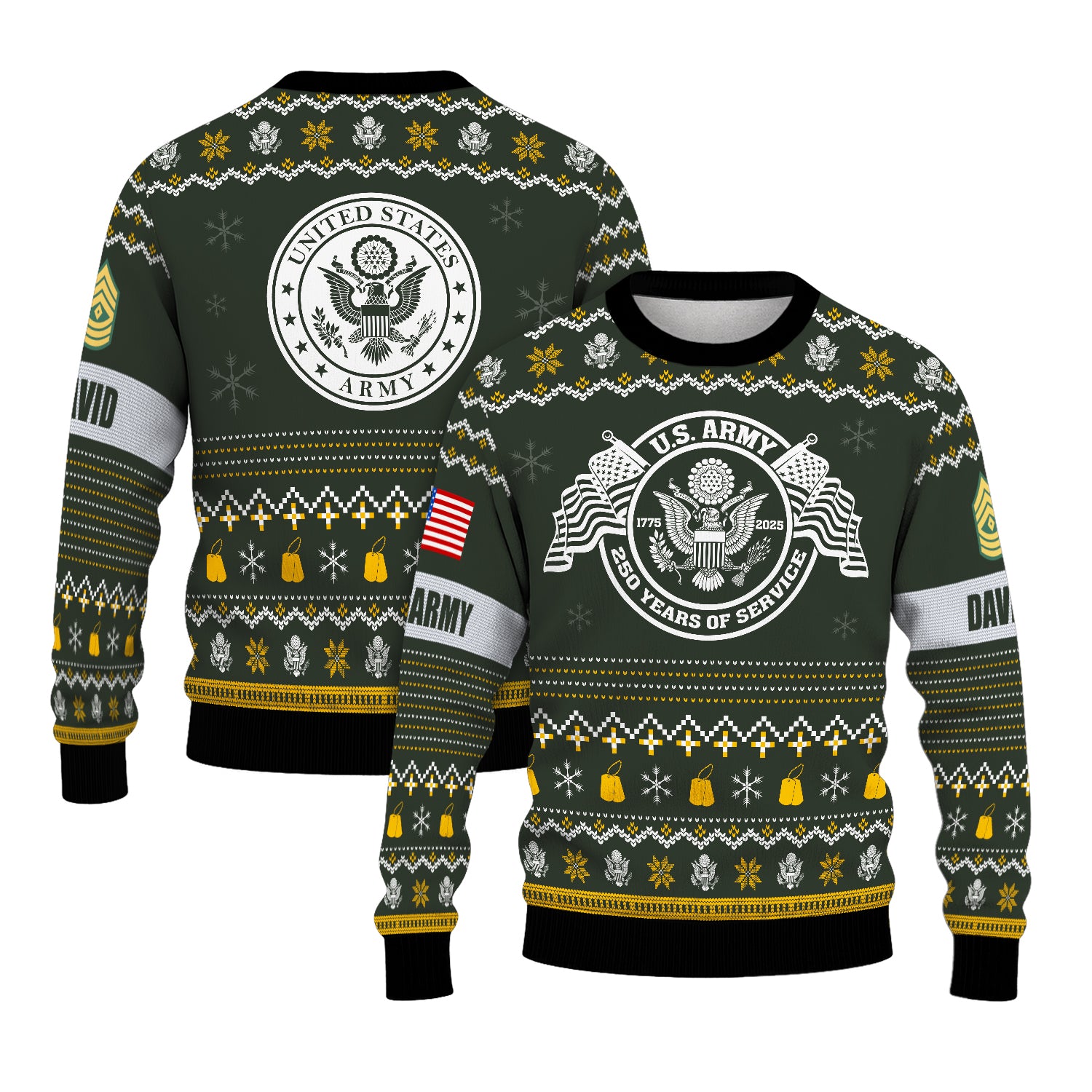 Custom Ranks And Text US Army Ugly Christmas Sweater for Women Men JUST04