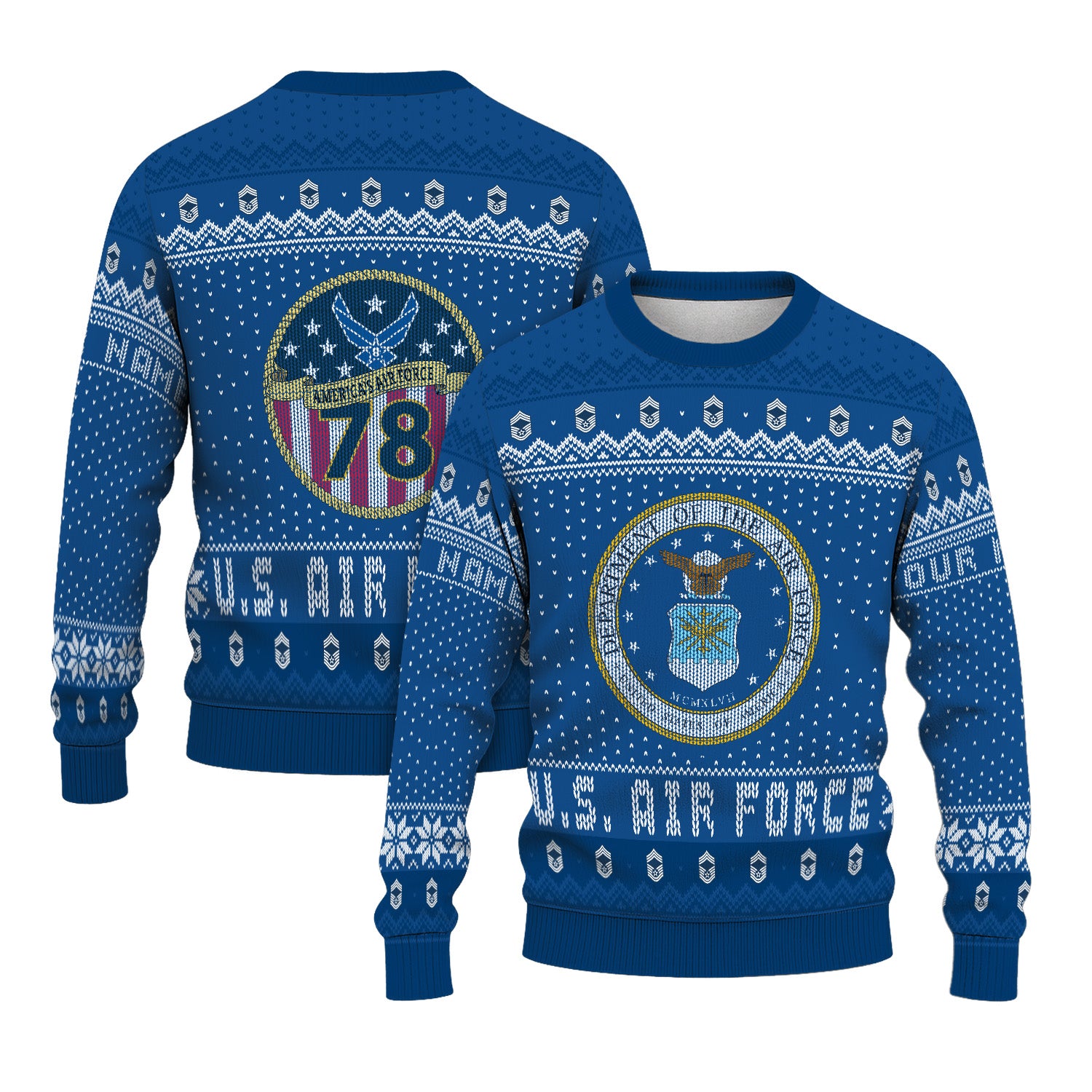 Custom Ranks & Text US Air Force Ugly Christmas Sweater for Women Men TUST04