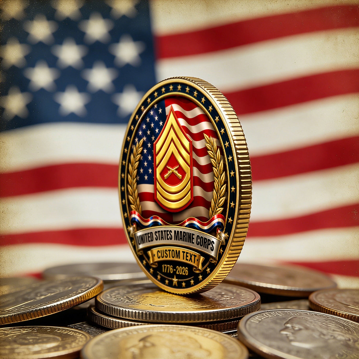Custom USMC Rank Coin 1776-2026 Military Anniversary Keepsake