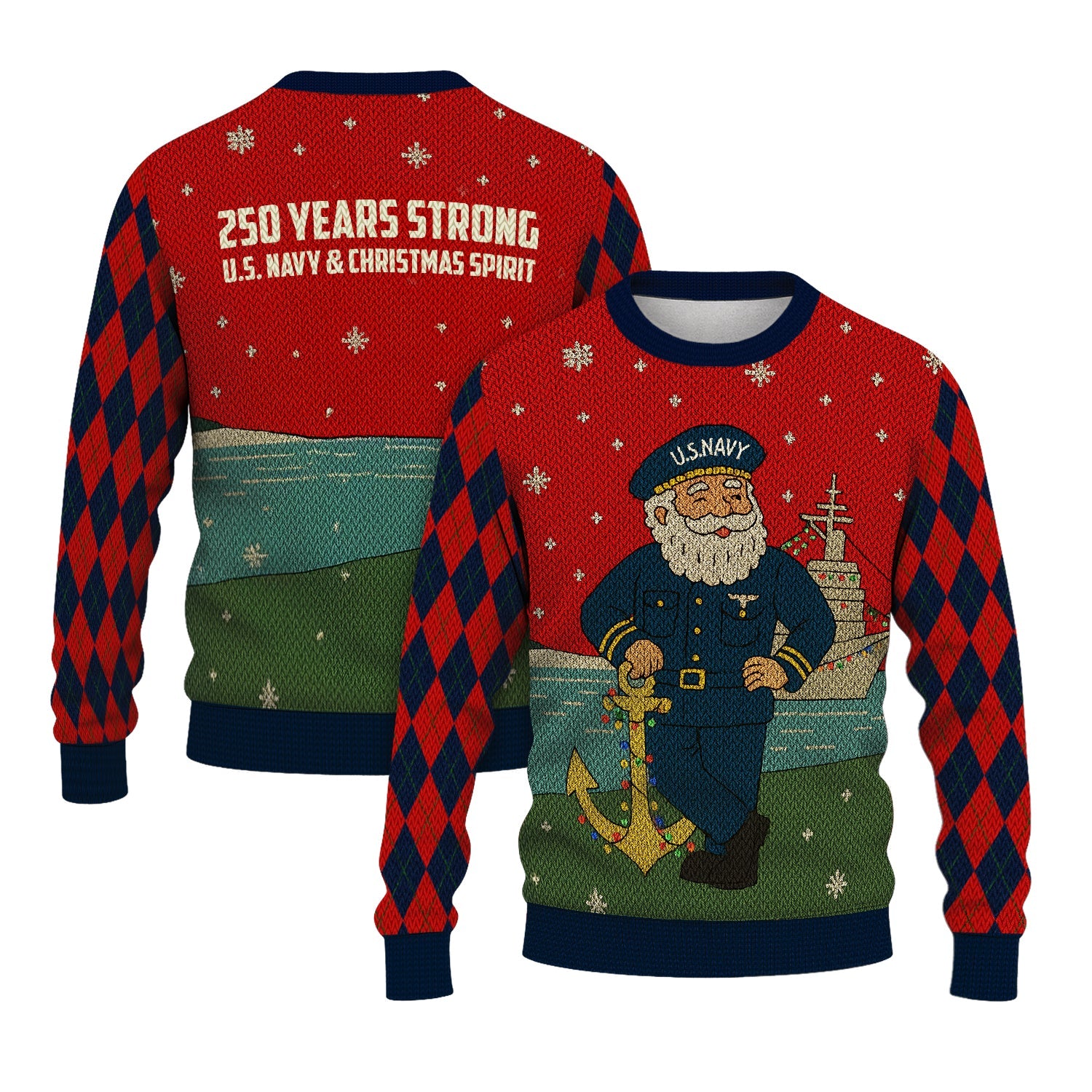 US Navy 250 Years Strong Christmas Ugly Sweater