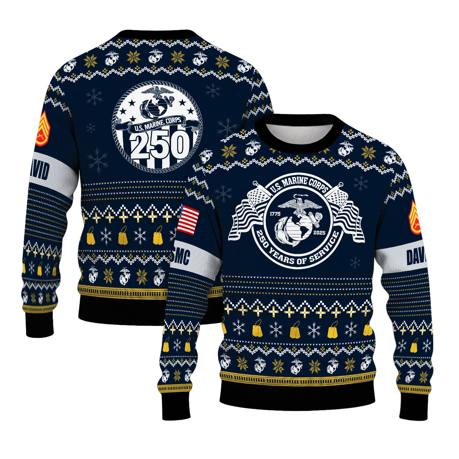 Custom Ranks And Text USMC Ugly Christmas Sweater for Women Men JUST04