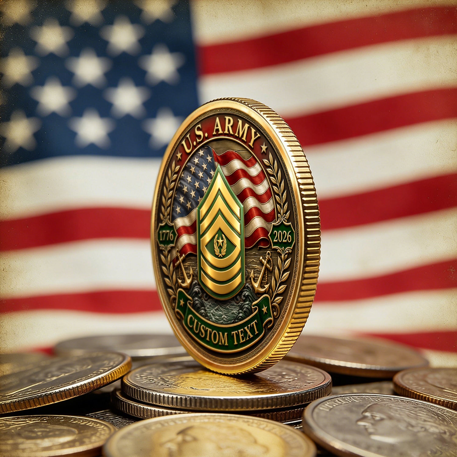 Personalized U.S. Army Rank Coin 1776-2026 Custom Text