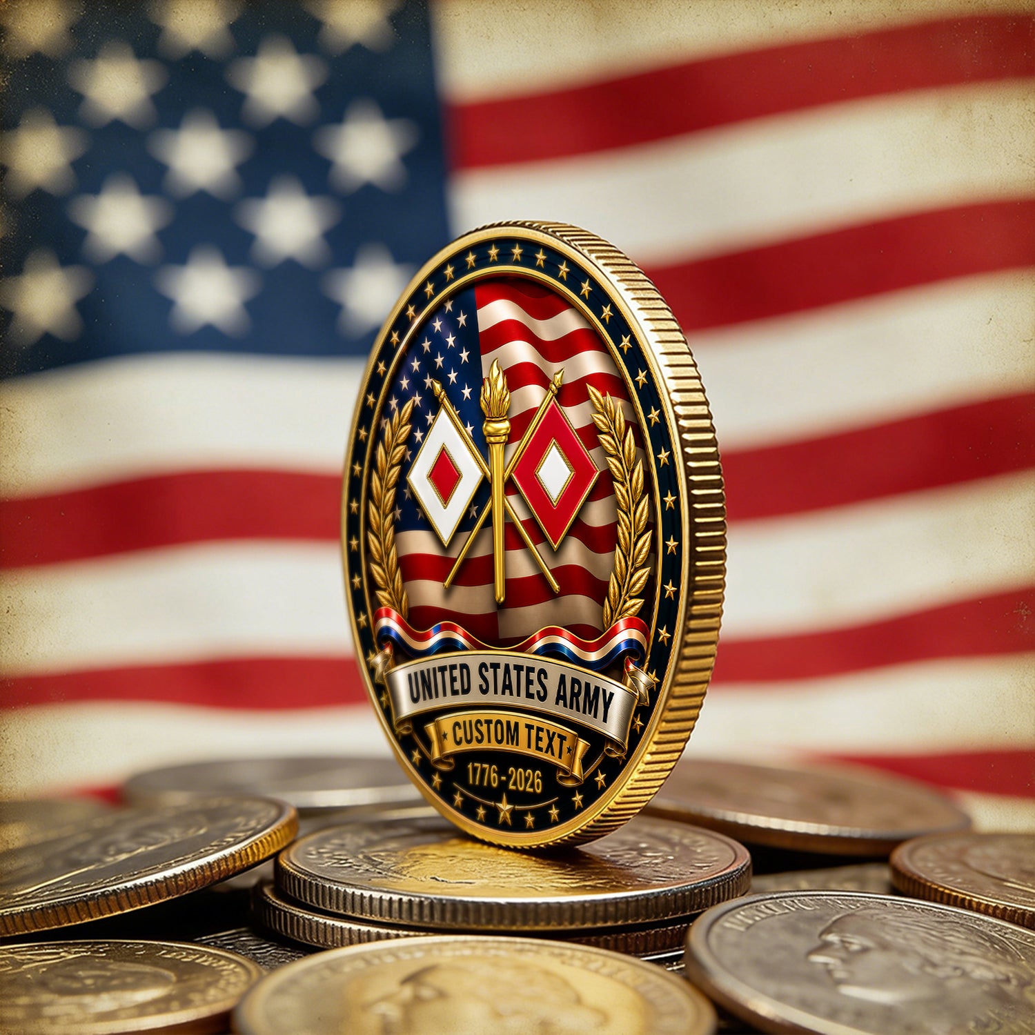 Personalized United States Army Rank Challenge Coin 1776-2026 Anniversary Gift